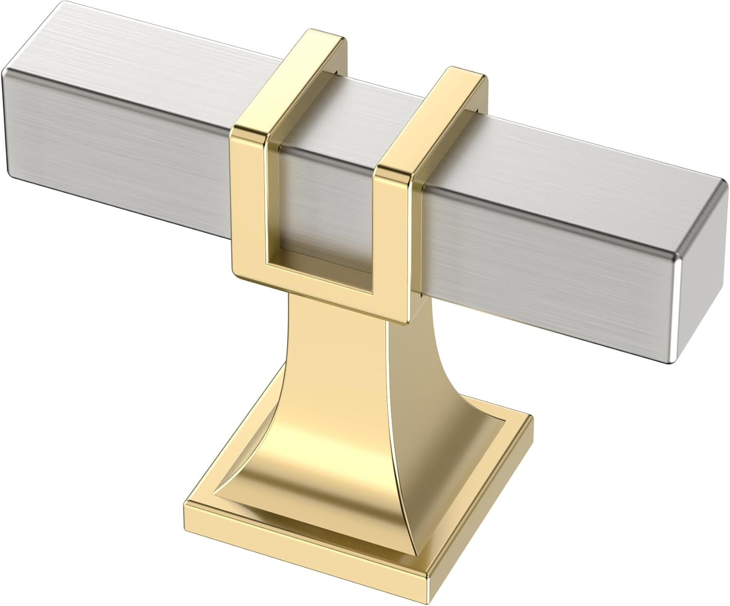 10 Pack Satin Nickel and Gold Cabinet Knobs, 2 Inch(51mm) Diameter Cabinet Hardware Square T Bar Knobs for Cupboard and Drawers