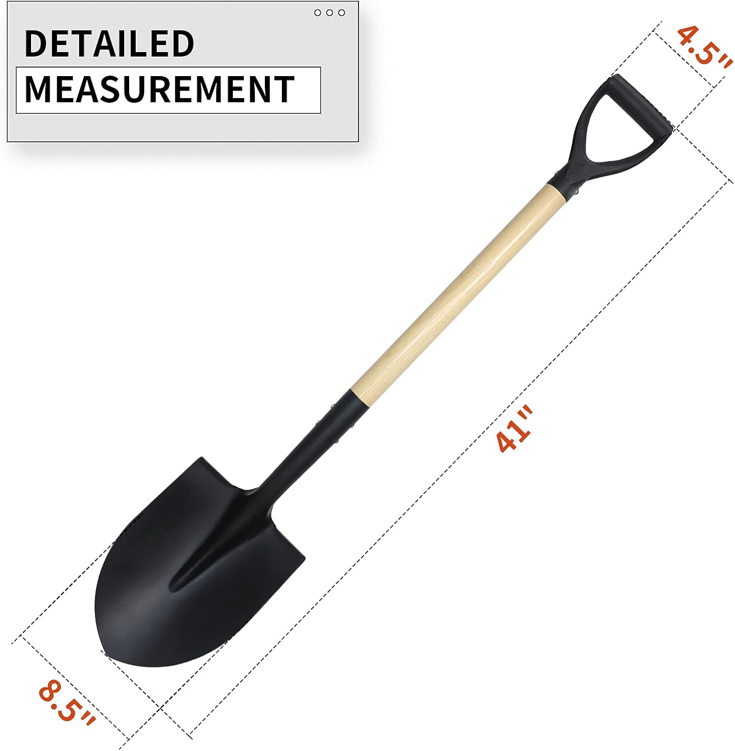 Shovel for Digging,Round Shovel, Garden Tool with D-Handle, 41 Inches in Overall Length, Wooden Handel Garden Shovel