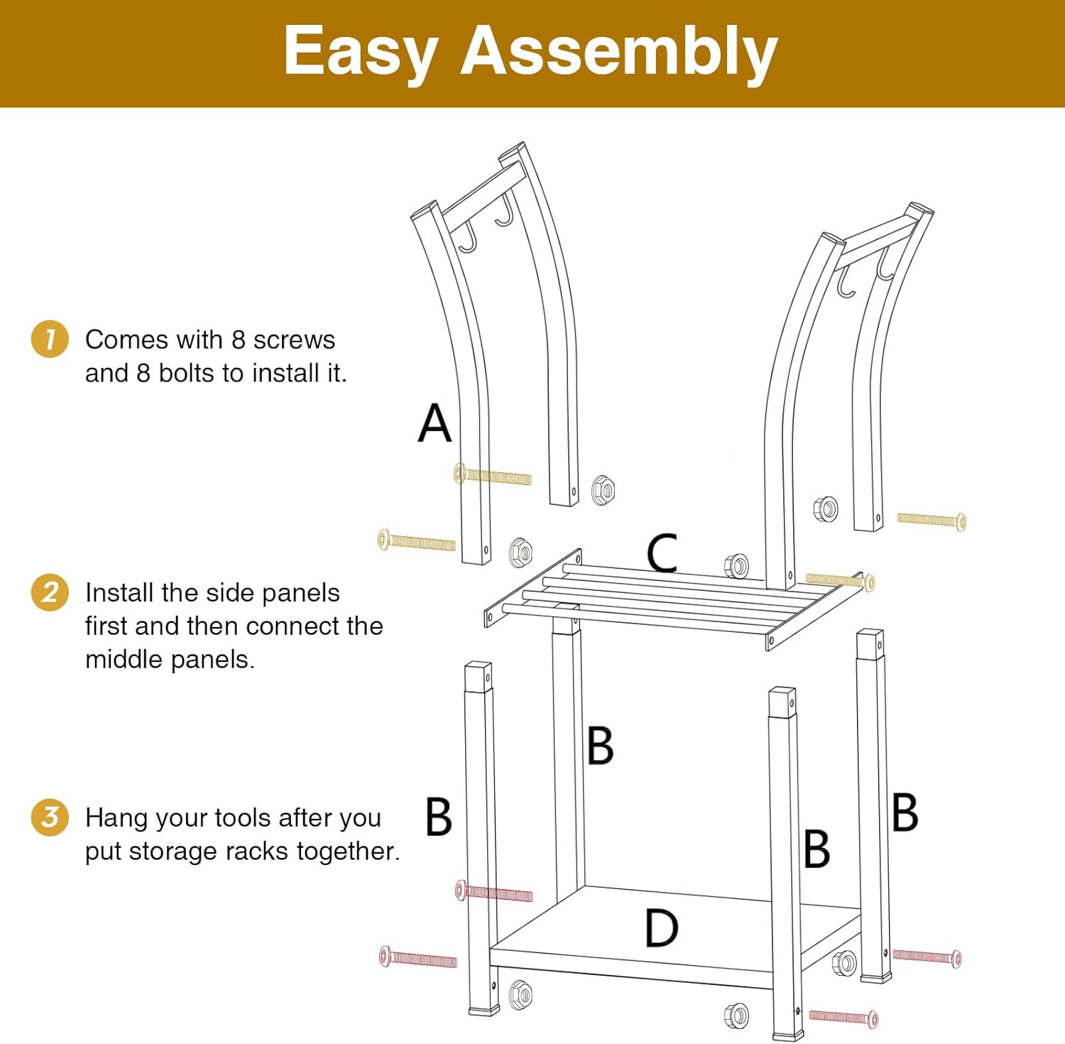 2 Tiers Indoor Firewood Rack with 4 Hooks - Portable Outdoor Firewood Rack, Heavy Duty Log Rack Wood Holder