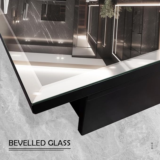 16×26inch Medicine Cabinet,Mirror Cabinet with Beveled Mirror,Solf Close Hinge,Frameless,Detachable Side Plate for Recess Mount or Surface Mount,Black