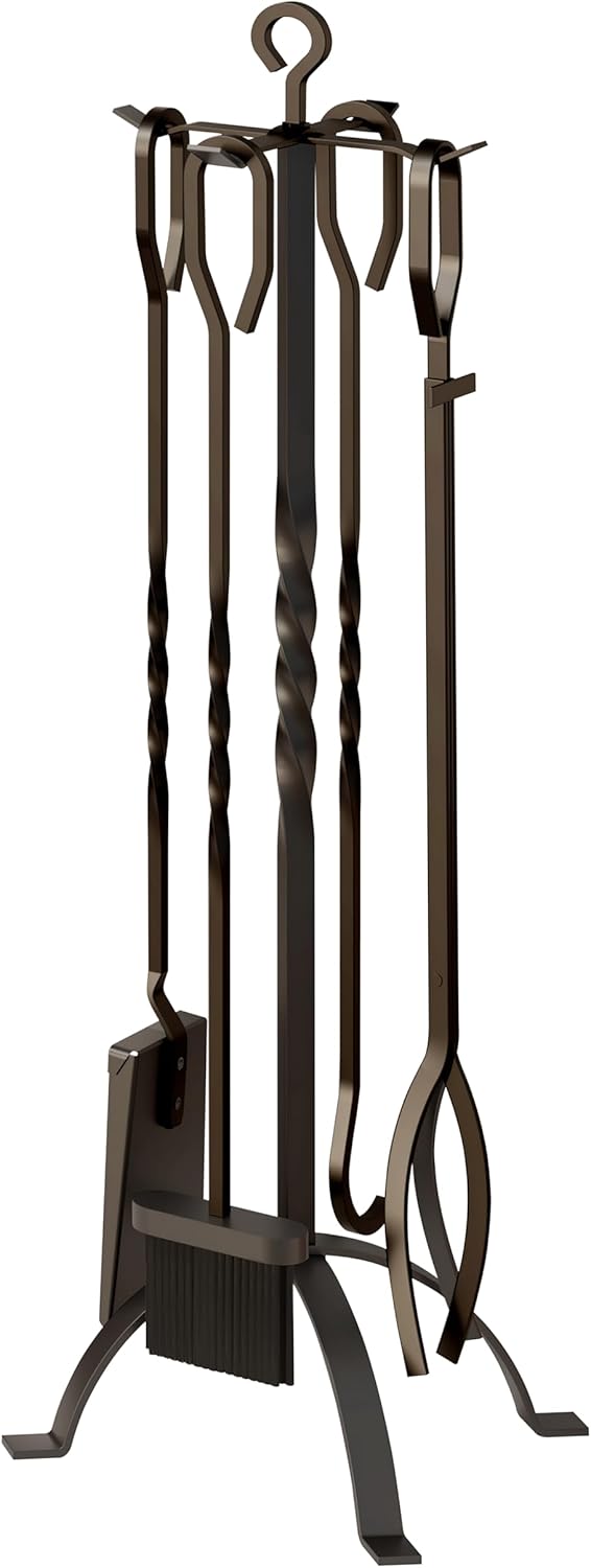 5 Pieces Fireplace Tools Sets Fireplace Accessories Tools Holder with Handles Tools for Indoor Fireplace Decor Outdoor Fire Pit Modern Tool