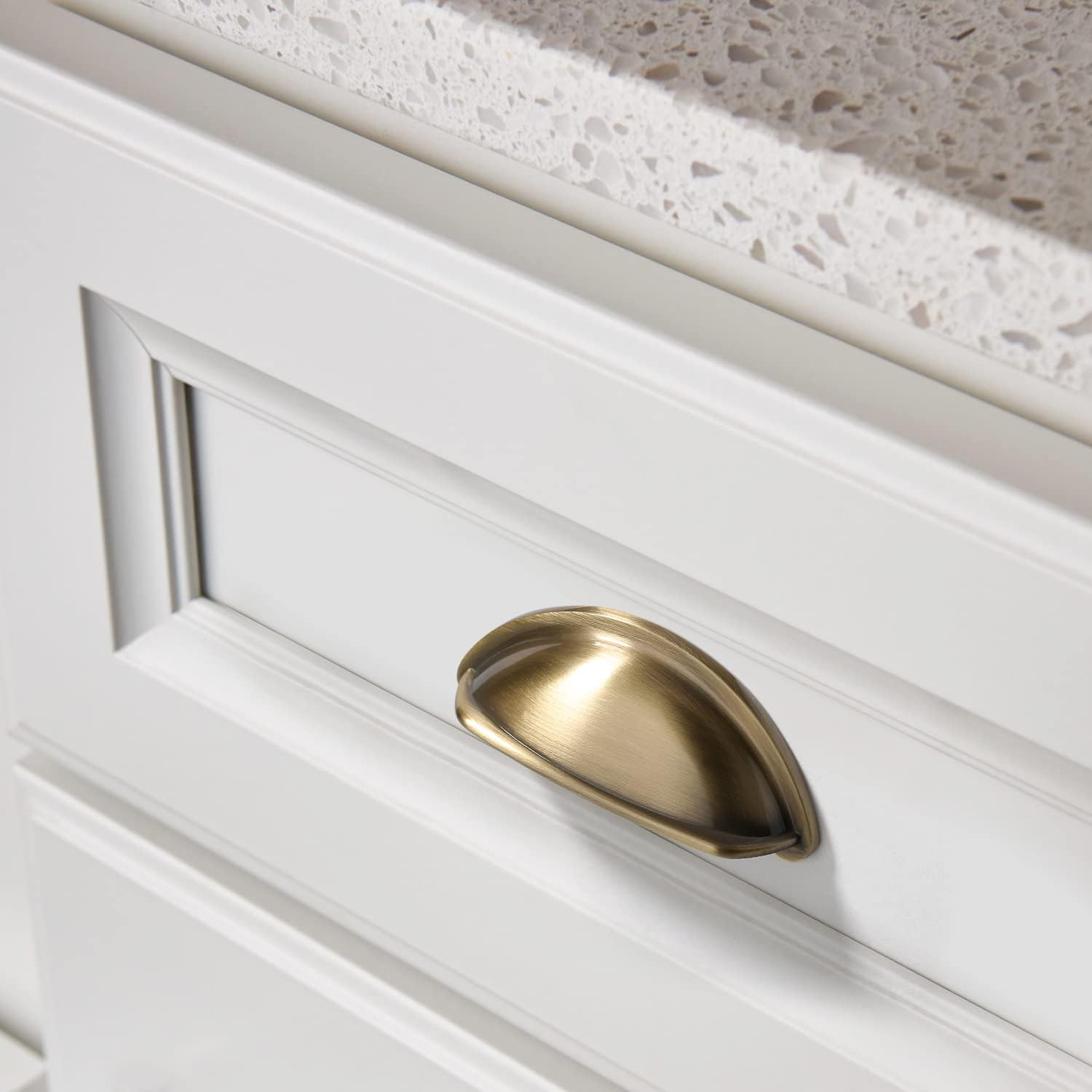 10 Pack Brushed Antique Brass Cabinet Cup Pulls, 3 Inch(76mm) Hole Centers Cabinet Handles Hardware Bin Cup Metal Drawer Pulls Handles