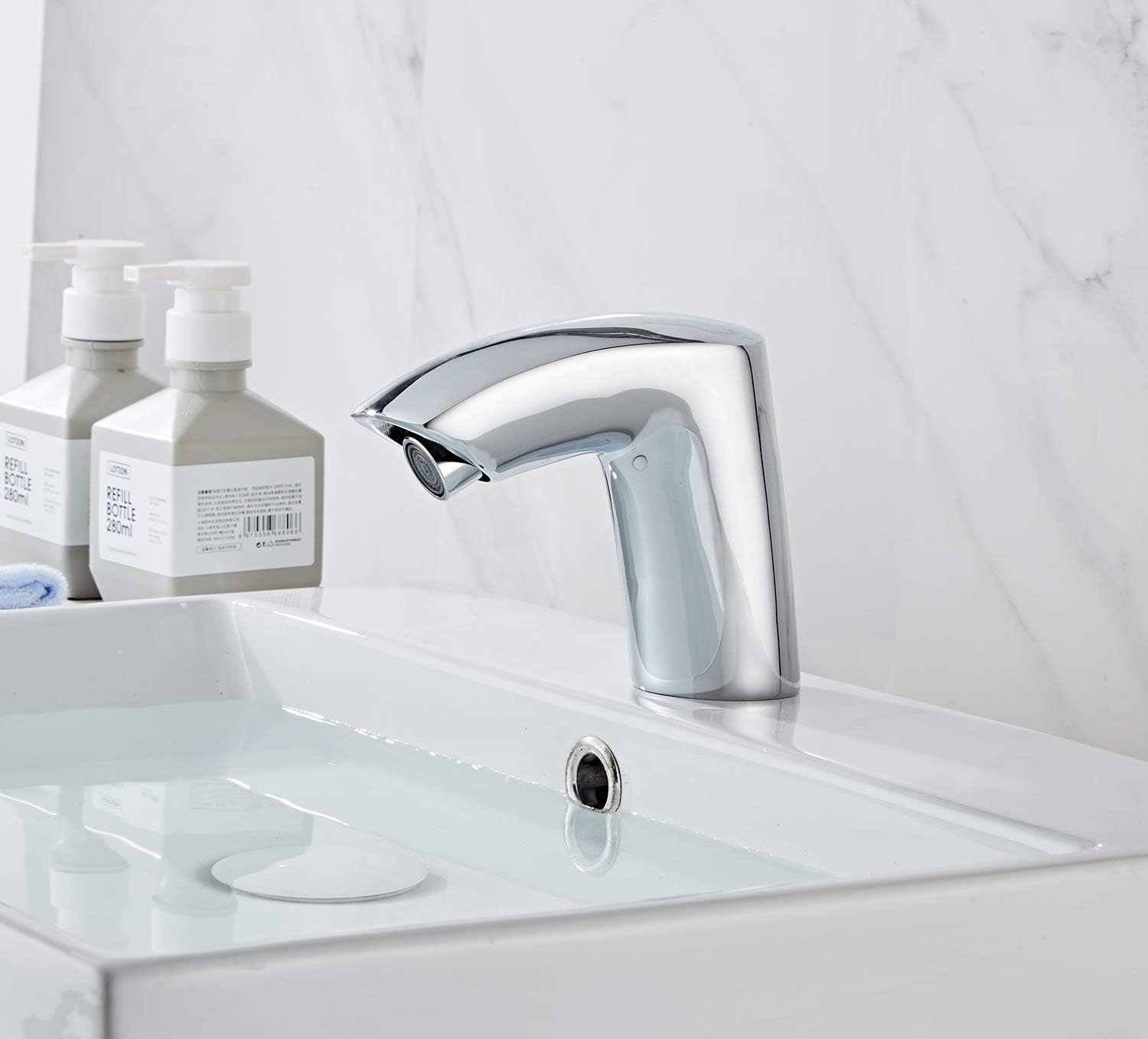 Touchless Bathroom Sink Faucet Chrome Automatic Sensor Temperature Deck Mount Solid Brass Motion Activated Bath Tub Lavatory Basin Vanity Aerator One Hole Brass Mixer Tap Touch-free