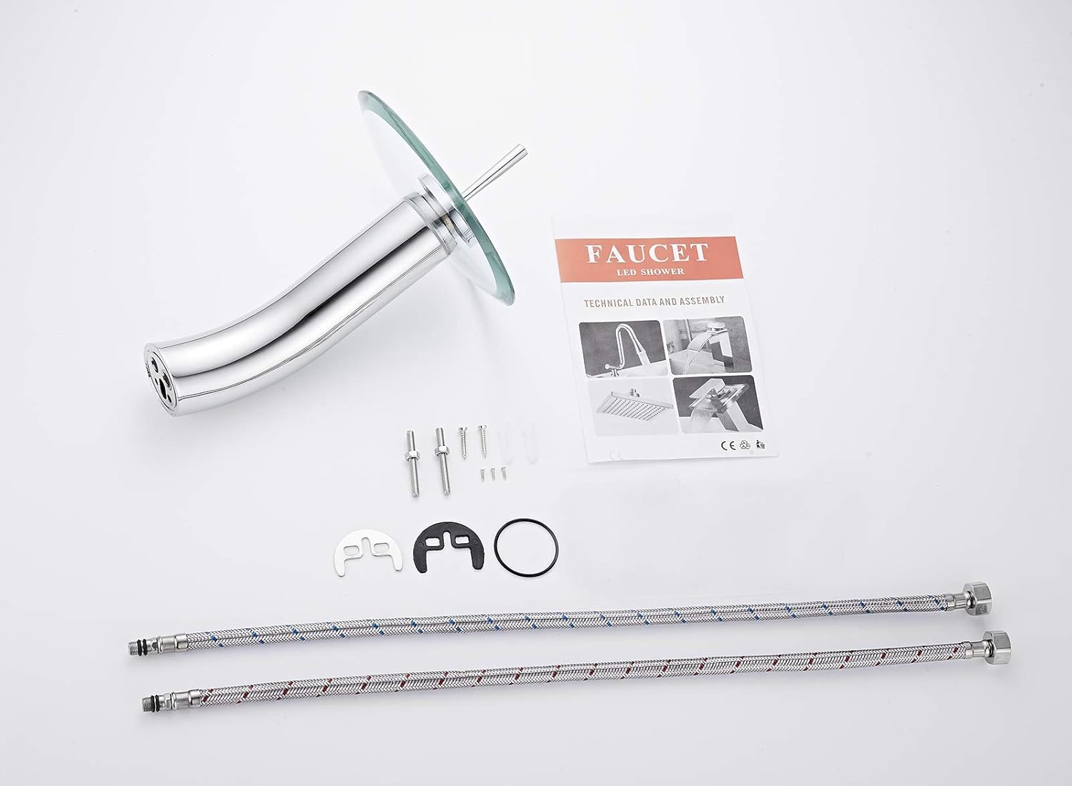 Bathroom Vessel Faucet Waterfall Glass Spout Solid Brass Bath Lavatory Vessel Sink Vanity Faucet Chrome Single Handle One Hole Glass Bowl Sink Faucet Tall Body for Above Counter Basin