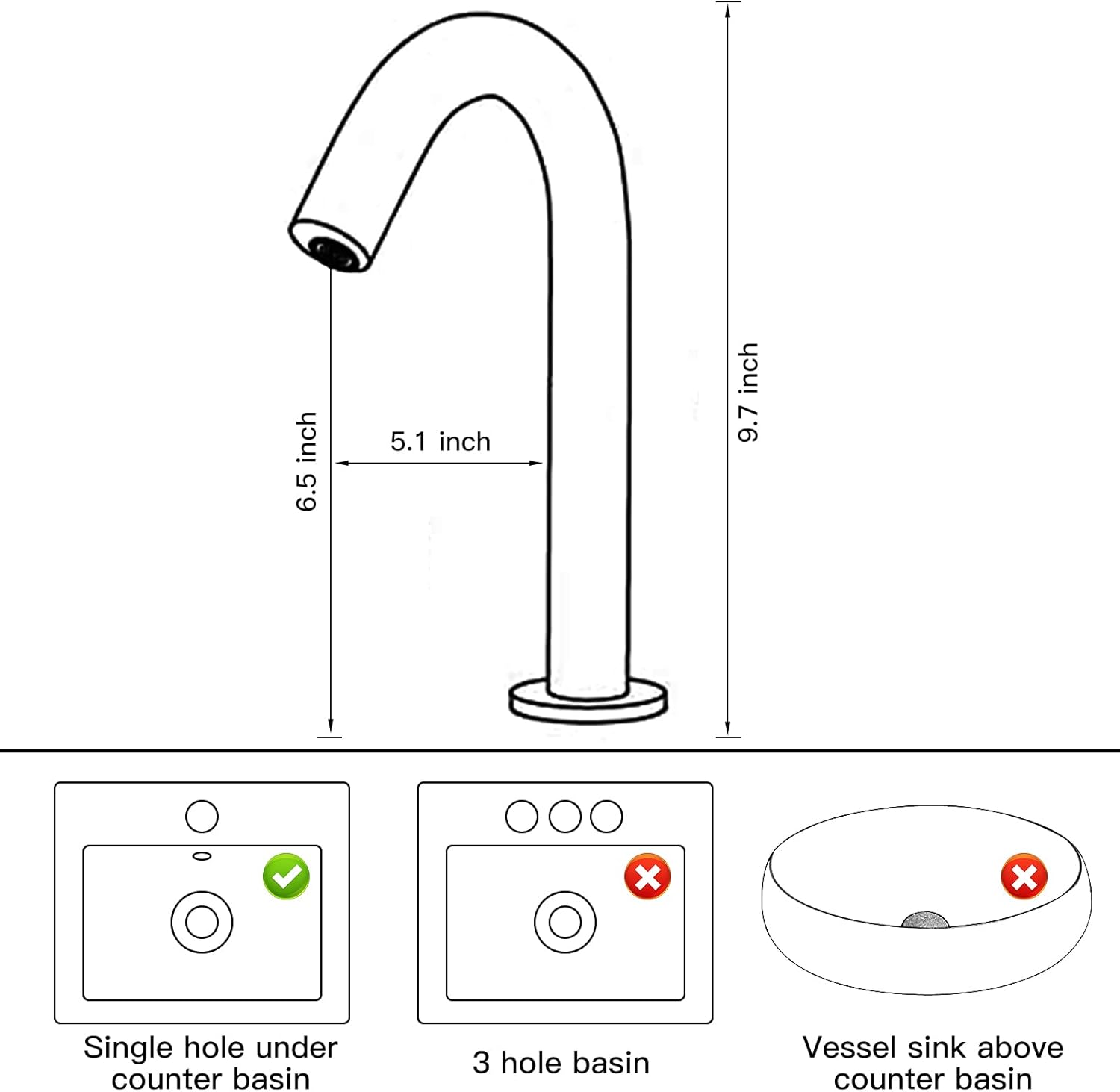 Automatic Bathroom Faucet Touchless Sensor Black Kitchen Faucet Medium Touch-Free Electric Motion Infrared Touchfree Faucet Bar Public Sink Faucet Aerator Spout Commercial AC/DC Power