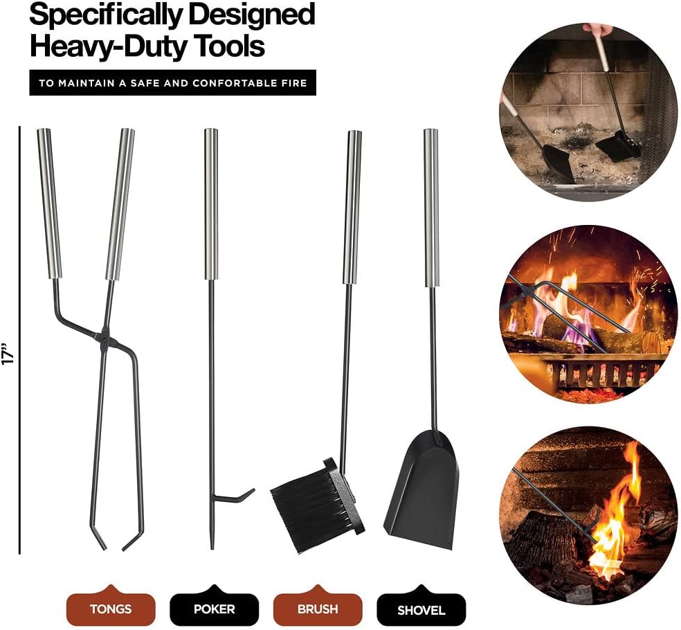 Firewood Rack Outdoor Indoor - 2-Tier Firewood Holder with Fireplace Tools Set, Brush, Shovel, Poker, Tongs