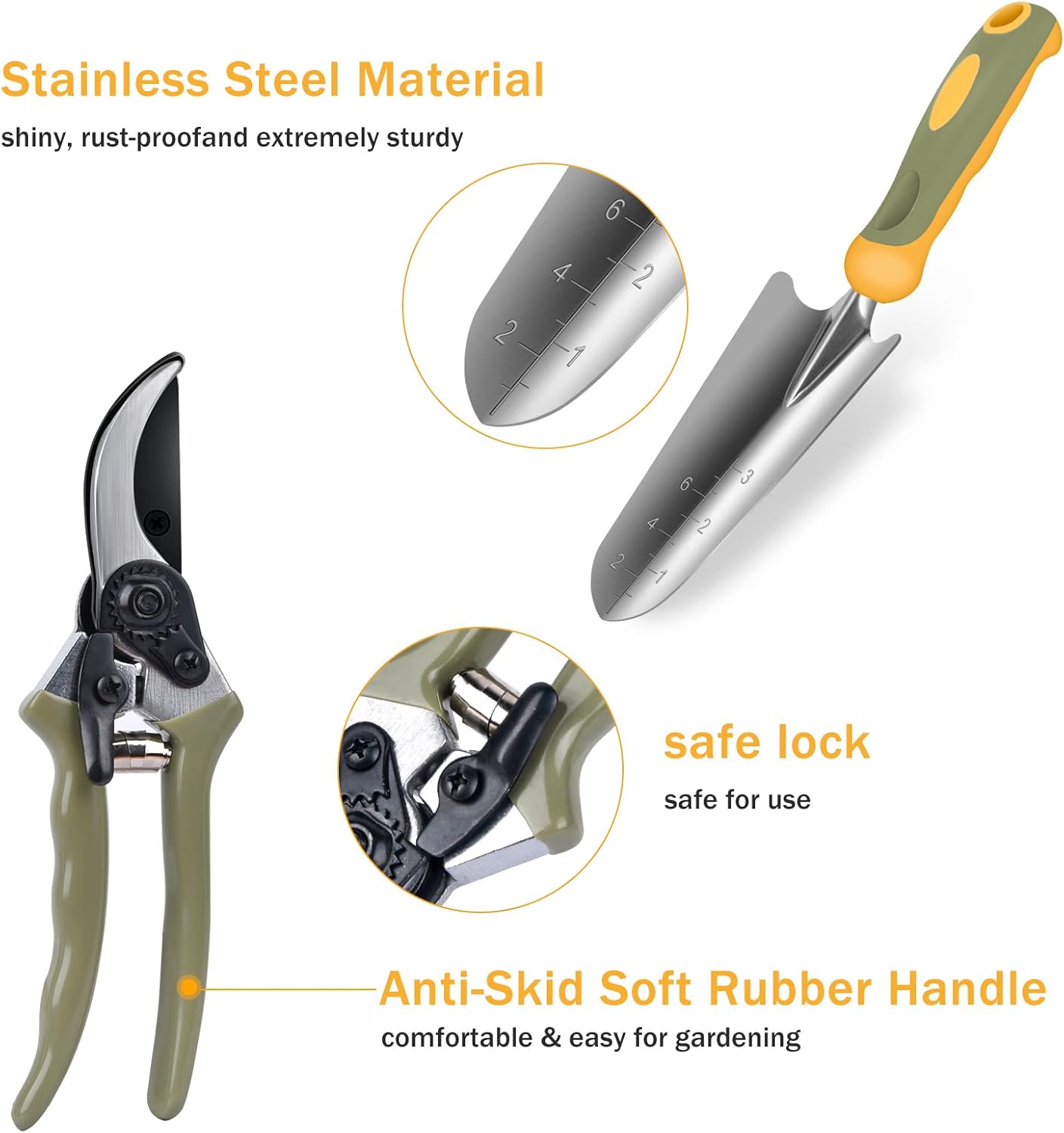 9 Piece Stainless Steel Heavy Duty Gardening Tools with Handle, Durable Garden Tool Bag, Ideal Gardening Hand Tools