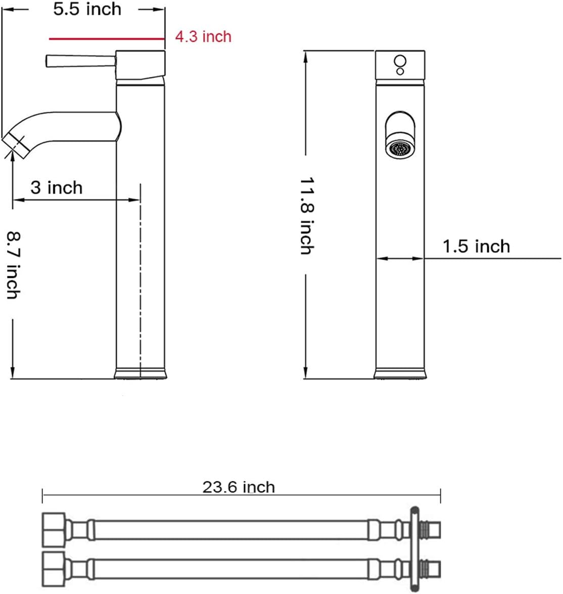 Bathroom Vessel Sink Faucet Oli Rubbed Bronze Sink Bowl Faucet Tall Single Handle One Hole Vanity Lavatory Basin Mix Tap Deck Mount Supply Lines Hose with Pop Up Drain Assembly