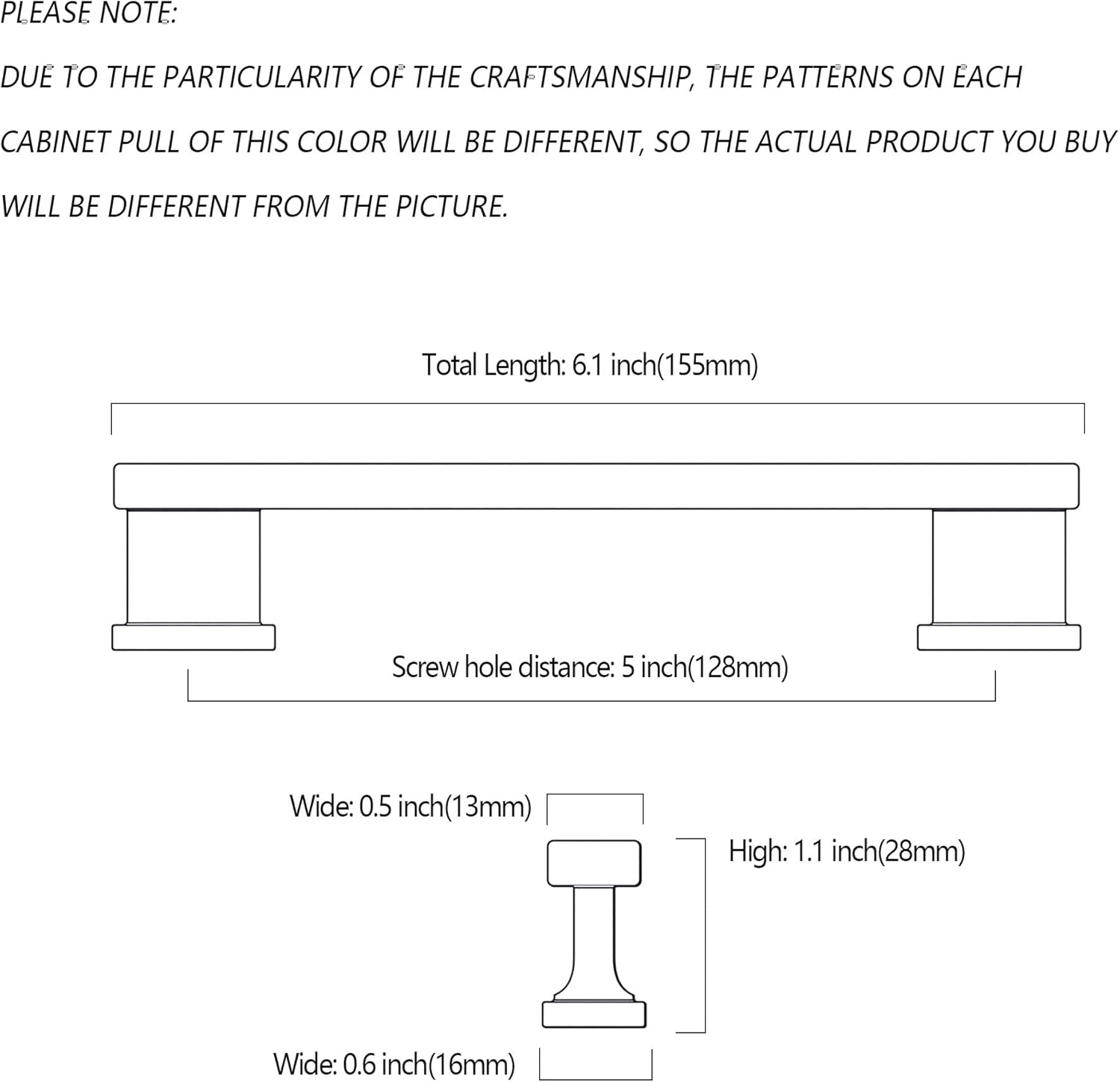 6 Pack White Marble Zinc Alloy Cabinet Pulls, 5 Inch(128mm) Hole Centers Metal Cabinet Handles Kitchen Hardware for Cabinets