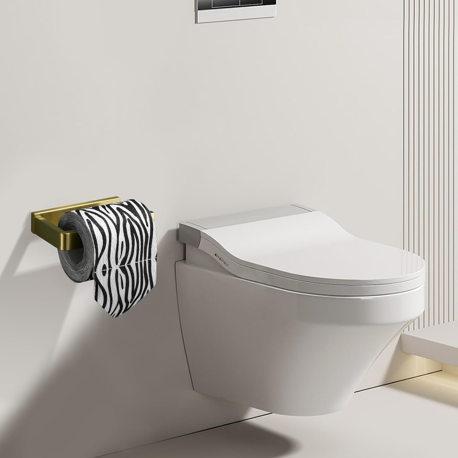 Toilet Paper Holder Brushed Gold, Bathroom Toilet Roll Holder, Stainless Steel Square Tissue Holder Rack Wall Mounted for Kitchen Washroom