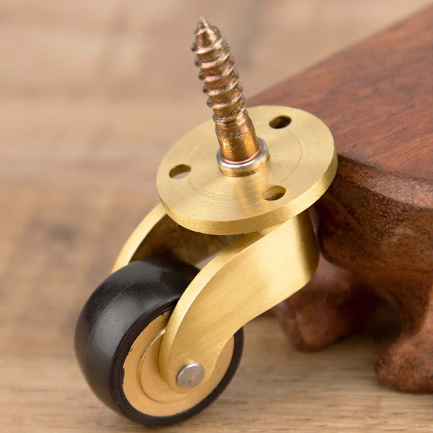 4PCS Solid Brass Caster Wheel,26mm Antique Style Casters,Moving Caster Wheels,360° Swivel Caster,Vintage Rubber Castors for Trunk Box Furniture Cabinet Sofa Trolley Chairs Bed