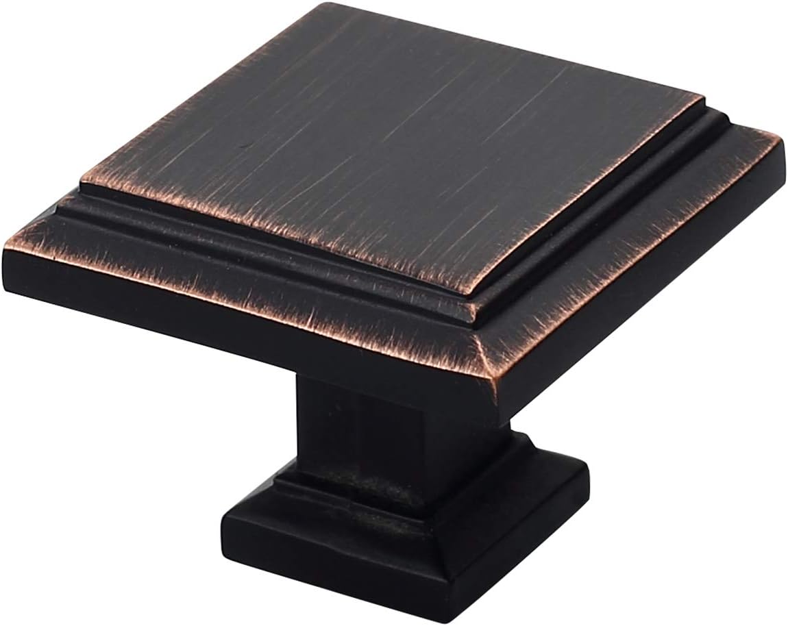 10 Pack Oil Rubbed Bronze Cabinet Knobs, 1.3 Inch(32mm) Kitchen Cabinet Hardware Square Knobs for Cupboard and Drawer