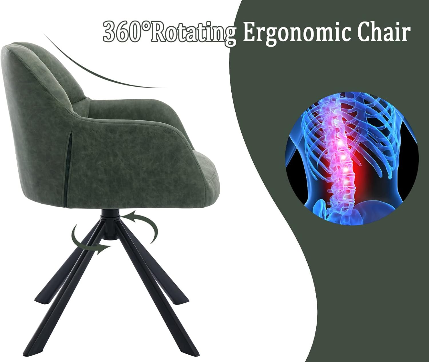 Comfy Leather Desk Chair Modern Computer Task Chair no Wheels Swivel Accent Chair with Mid Back Arm Chair