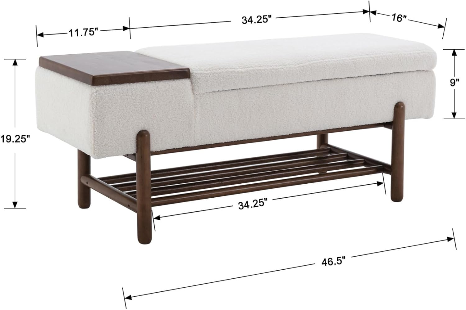 Modern Storage Bench for Bedroom End of Bed Sherpa Upholstered Ottoman Bench with Storage and Wood Shoe Rack Farmhouse Long Seating Bench