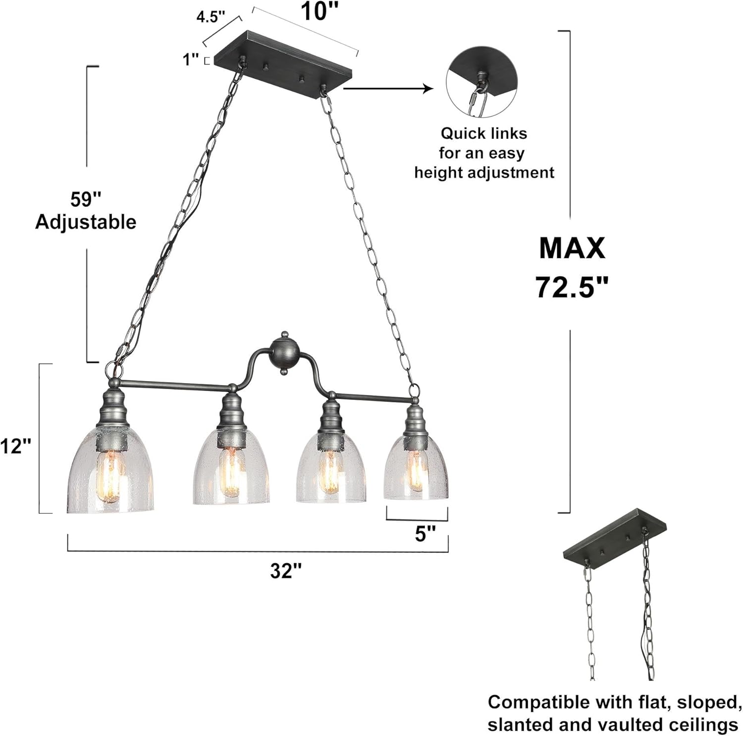 Dining Room Light Fixture Hanging with Seeded Glass Shades and Imitation Electroplated Copper Craft for Kitchen Island