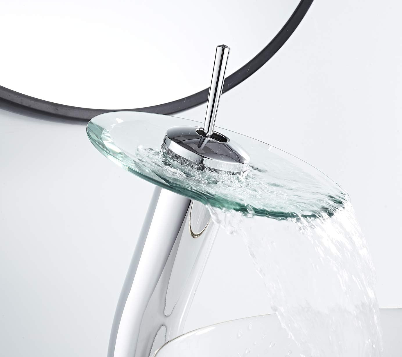 Bathroom Vessel Faucet Waterfall Glass Spout Solid Brass Bath Lavatory Vessel Sink Vanity Faucet Chrome Single Handle One Hole Glass Bowl Sink Faucet Tall Body for Above Counter Basin