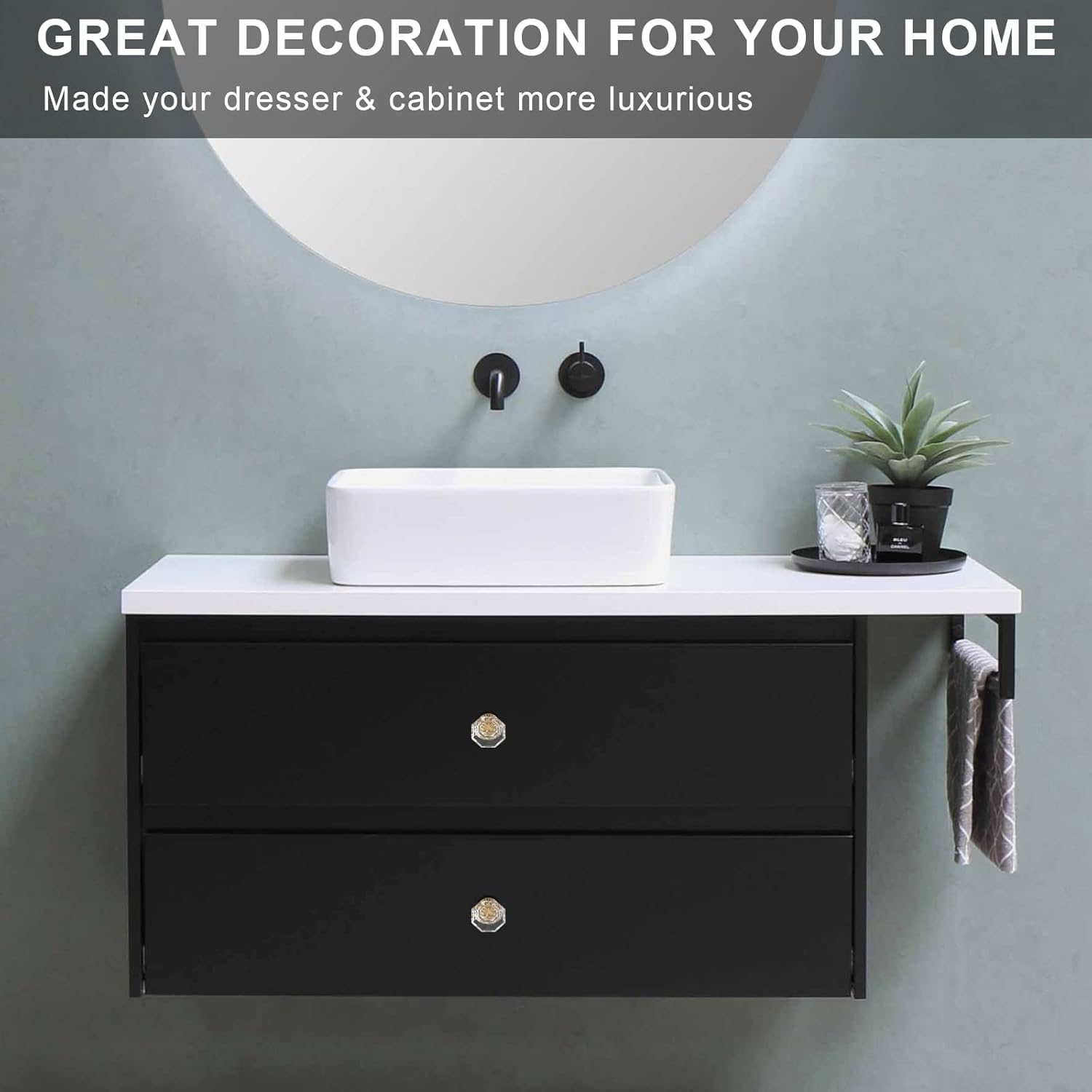 10 Pack Clear Crystal with Gold Cabinet Knobs, 1-3/8 Inch(35mm) Cabinet Hardware Octagon Glass Crystal Knobs for Drawers