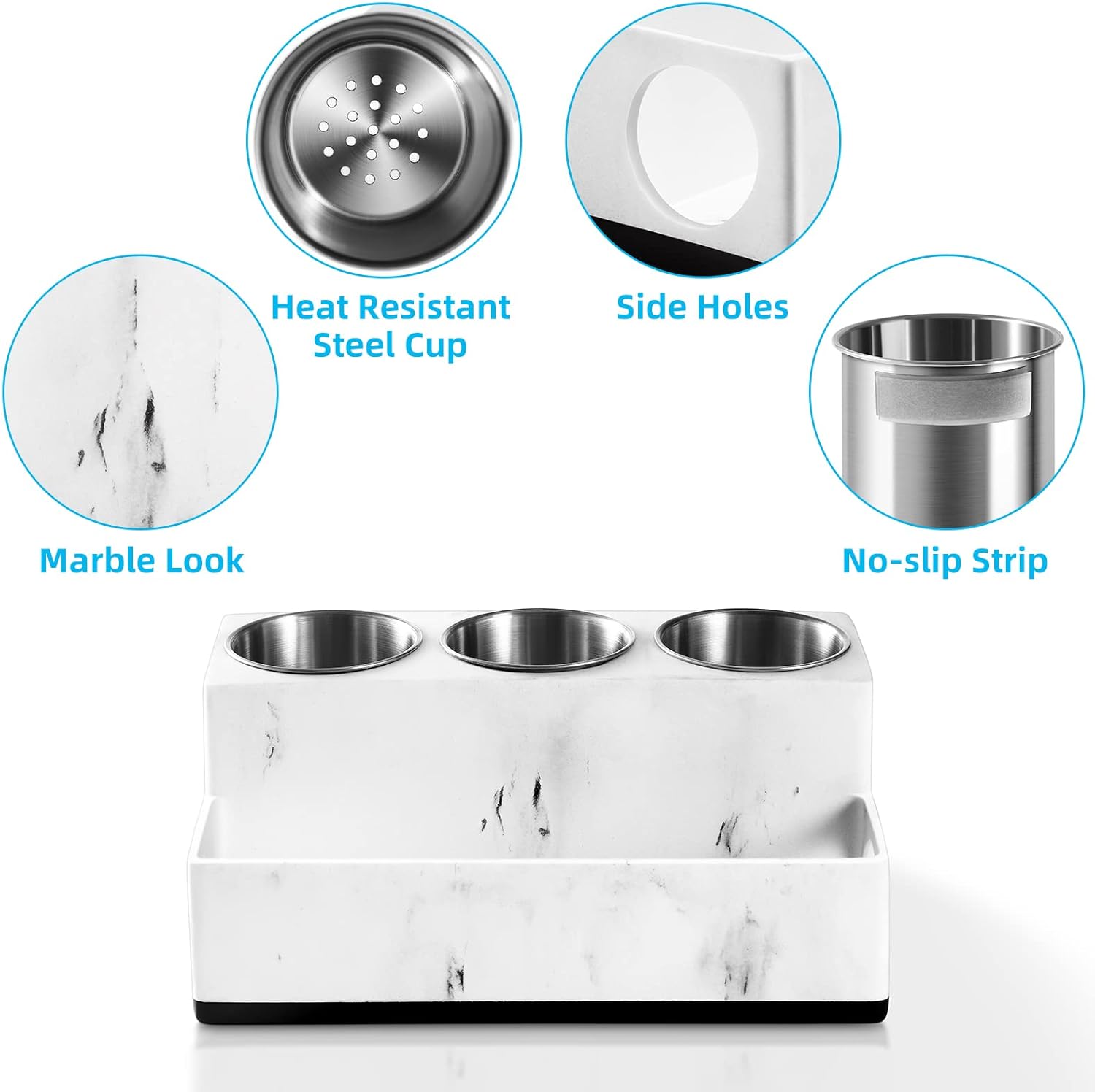 Resin Hair Tool Organizer, Hair Dryer and Straightener Holder Countertop, Blow Dryer Holder Bathroom Organizer Storage for Vanity Makeup/Styling Tools/Curling Iron, White Marble Look