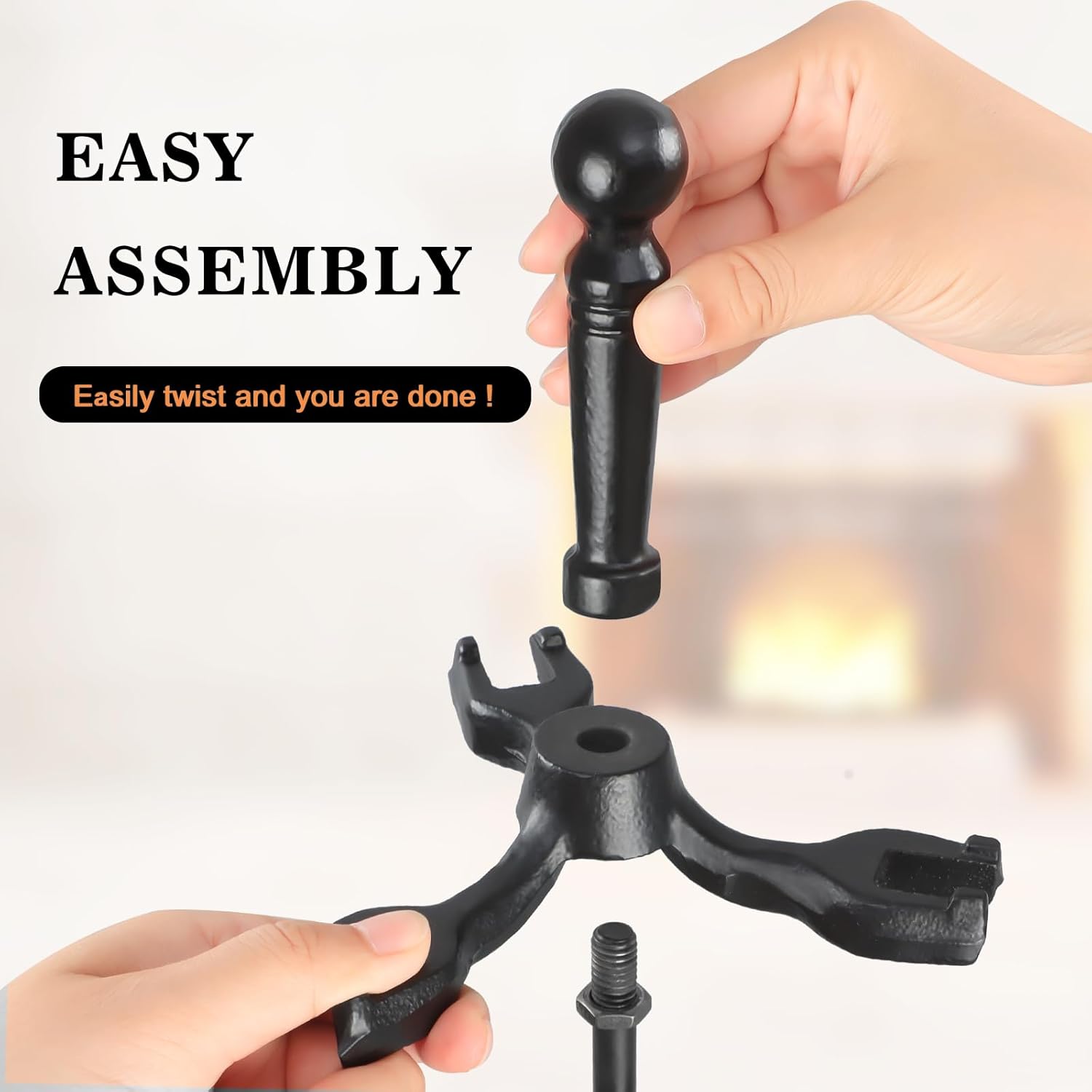 Fireplace Tools Set 4 Pcs 30 Inch Black Wrought Iron Large Fire Tool Set for Outdoor/Indoor Include Chimney Poker