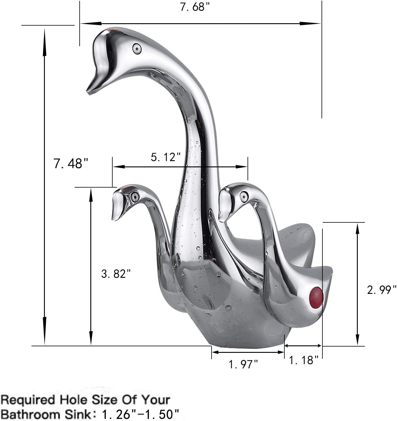 Bathroom Sink Faucet Chrome Dual Handles Lever Swan Duck Goose-Neck Waterfall One Hole Bath Lavatory Basin Mixer Tap Deck Mount Supply Line Commercial