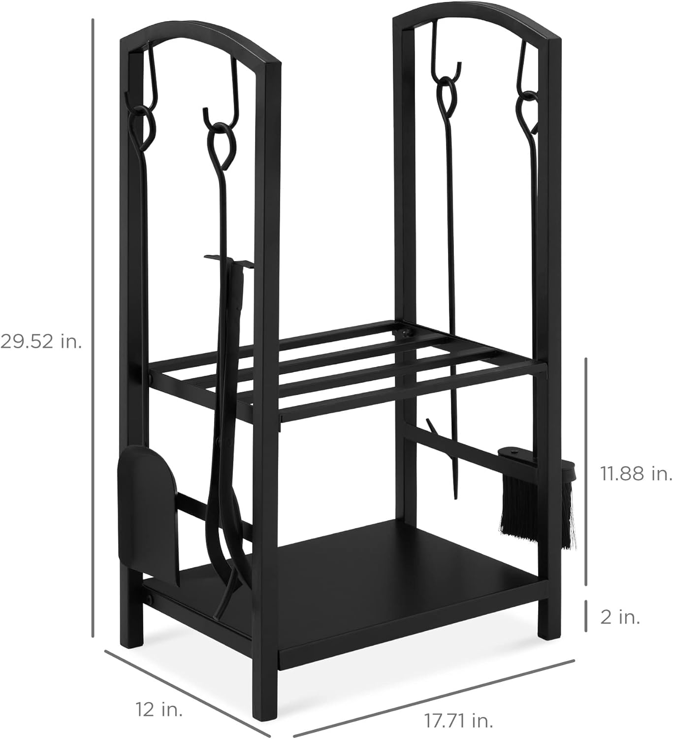 5-Piece Indoor Outdoor Wrought Iron Firewood Log Storage Rack Holder Firepit Tools Set