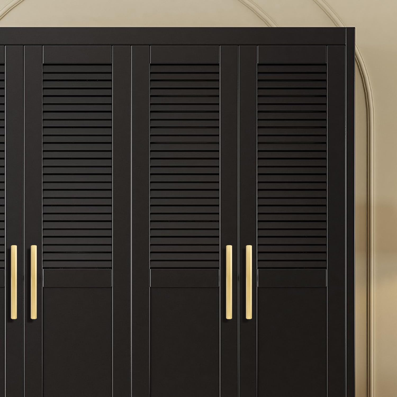 4 Pcs Solid Brass Pull Kitchen Cabinet Handles Brushed Gold Decorative Contemporary Hexagon Bar Cabinet Pulls (Hole Centers:2-1/2"(64mm))