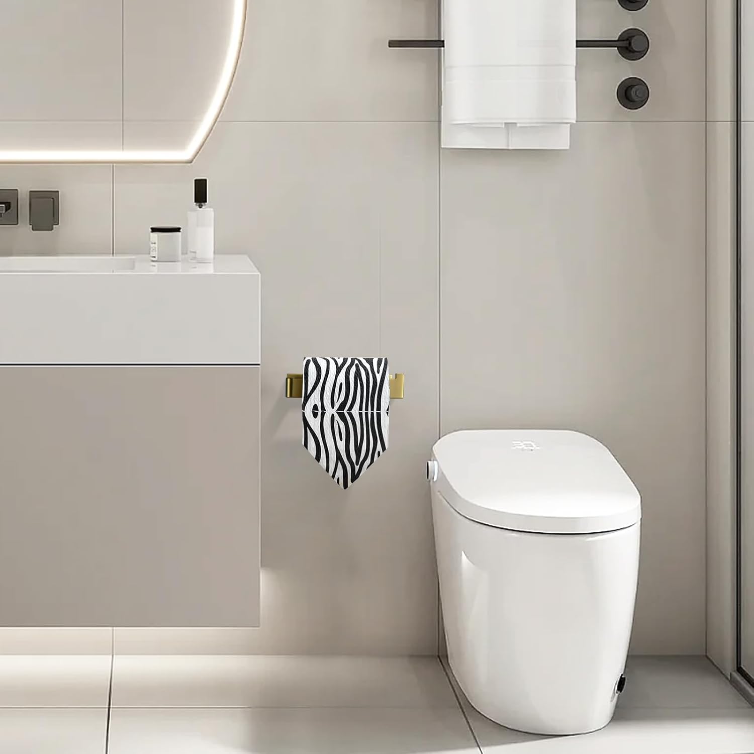 Toilet Paper Holder Brushed Gold, Bathroom Toilet Roll Holder, Stainless Steel Square Tissue Holder Rack Wall Mounted for Kitchen Washroom