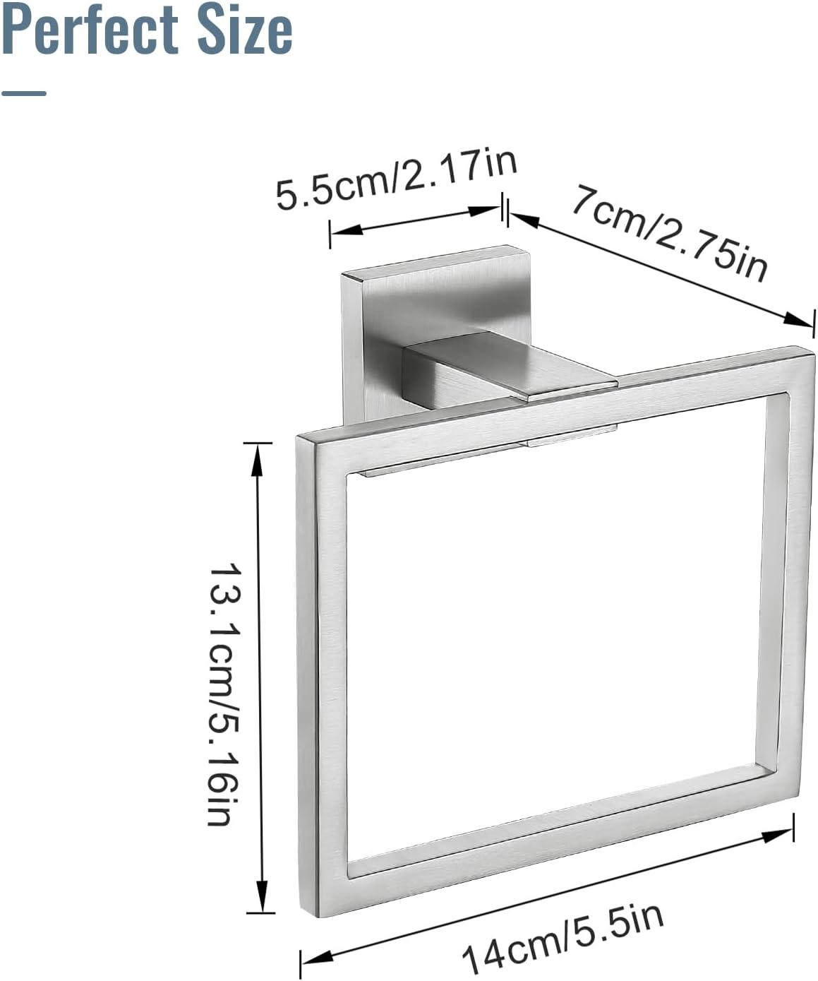 Towel Holder Bathroom Towel Ring, Brushed Nickel Hand Towel Bar, Stainless Steel Towel Rack Wall Mounted, Square Towel Hanger for Kitchen Lavatory