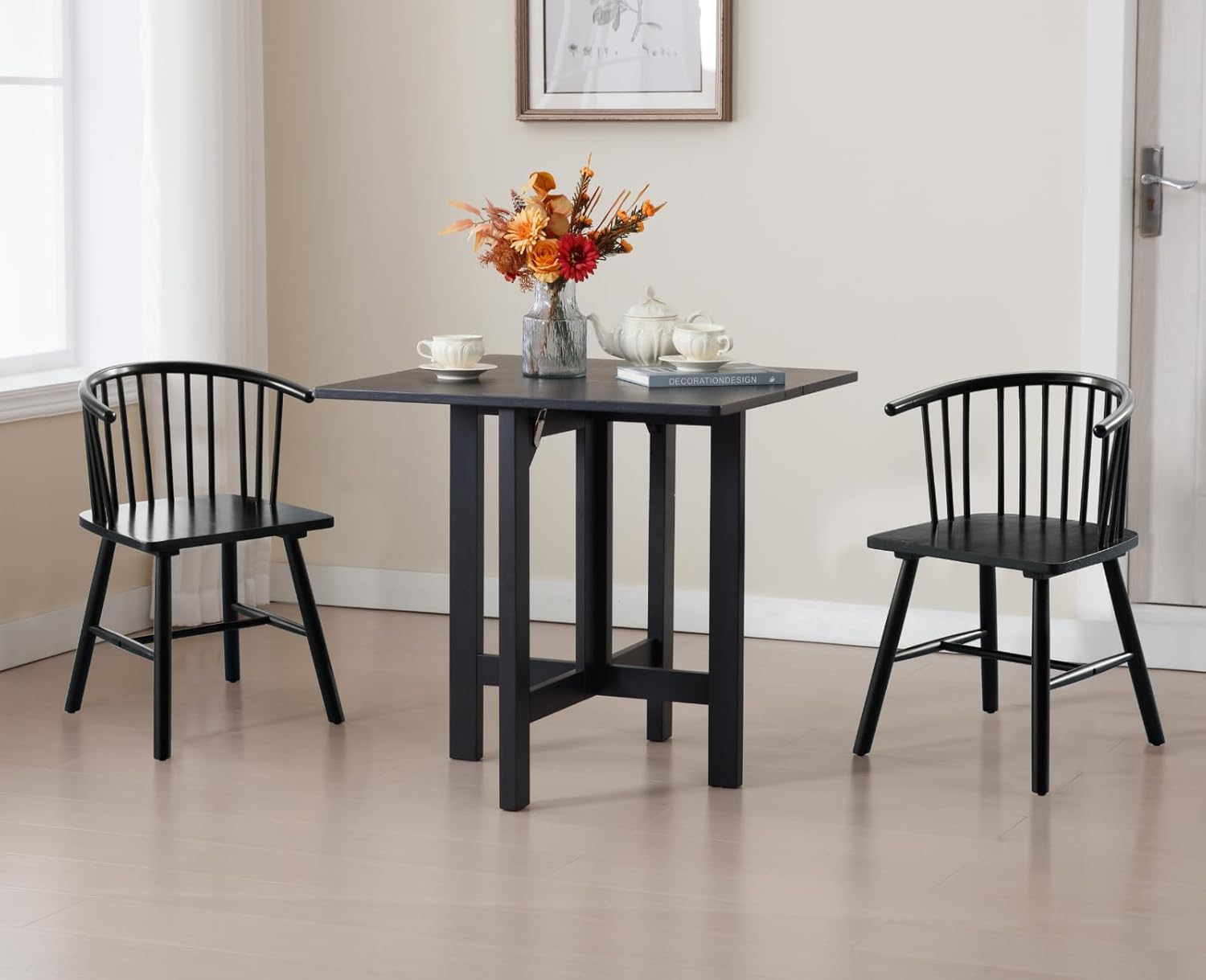 Small Folding Table Square Foldable Card Table Farmhouse Wood Dining Table Side Table for Puzzle Drop Leaf Table for Kitchen/Small Spaces