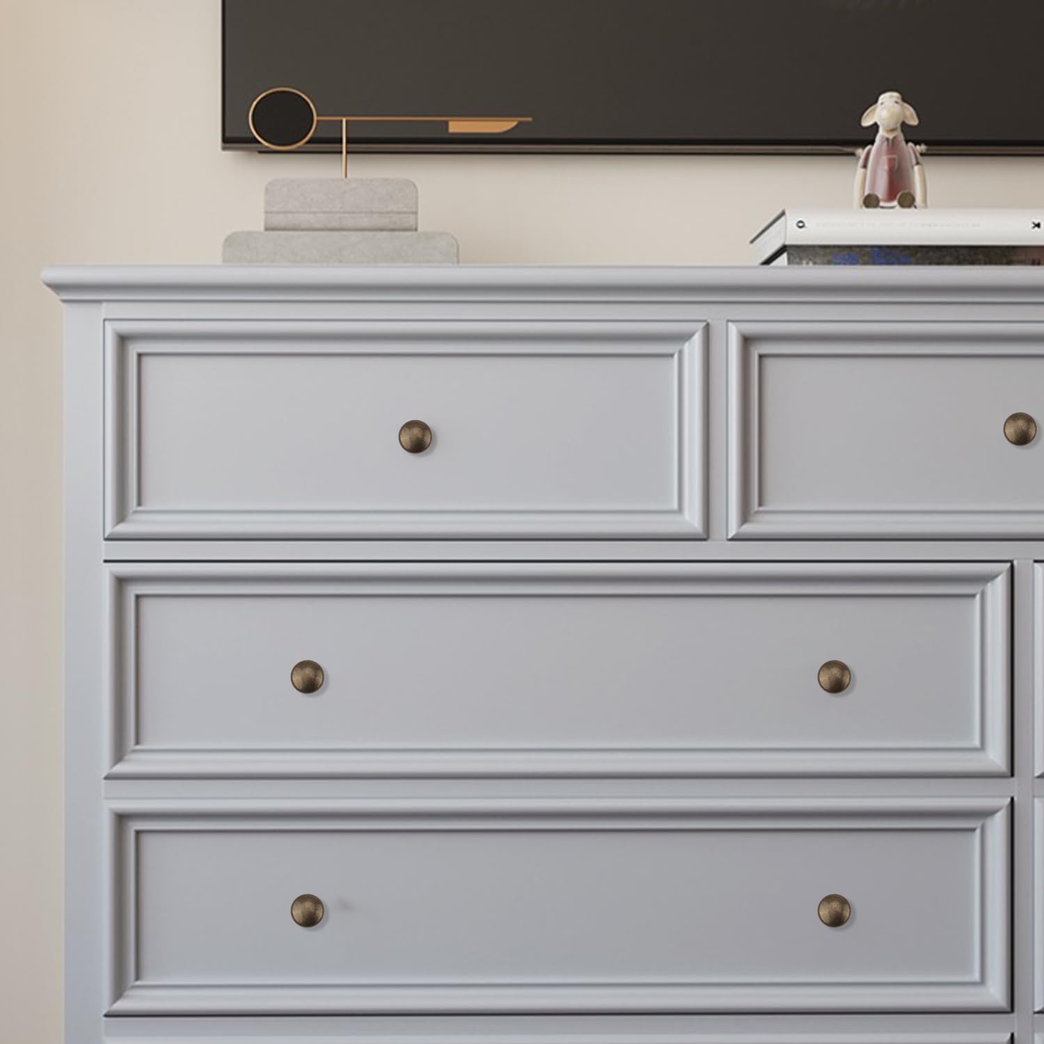 4 PCS 1.0'' x 0.9'' Antique Style Brass Simple and Elegant Pulls Solid Hardware Knobs for Furniture Cabinet Closet Drawer Box Door Handles(Antique Brass)