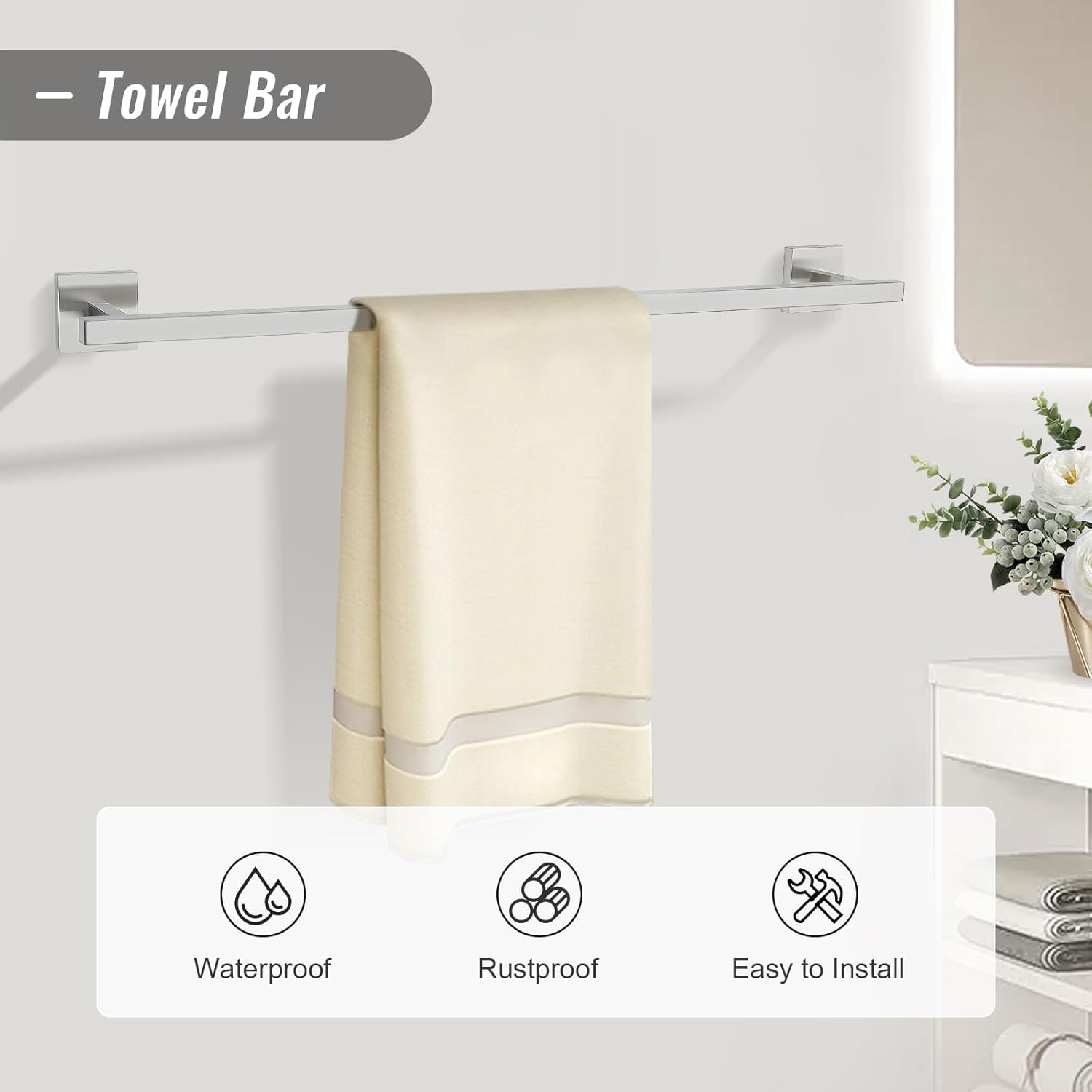 Towel Bar Set, 5 Pieces Bathroom Hardware Set Brushed Nickel Bathroom Accessories, SUS304 Stainless Steel Towel Racks Holder Set Wall Mounted 23.6 Inch