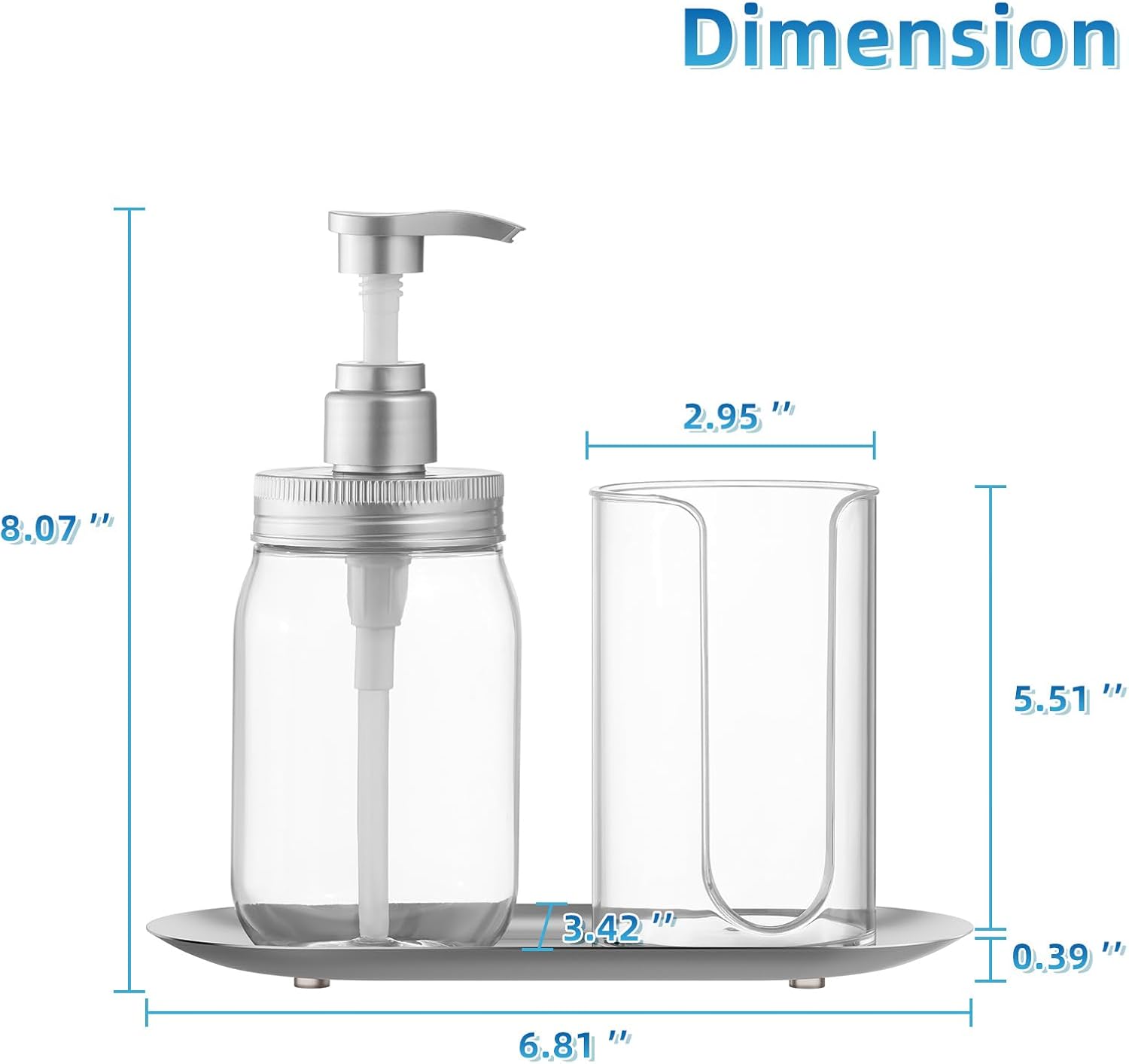 Mouthwash Dispenser for Bathroom, Mouth Wash Pump Bottle with Paper Cup Holder, Plastic 15.2Oz Refillable Clear Mouthwash Container with Stainless Steel Tray