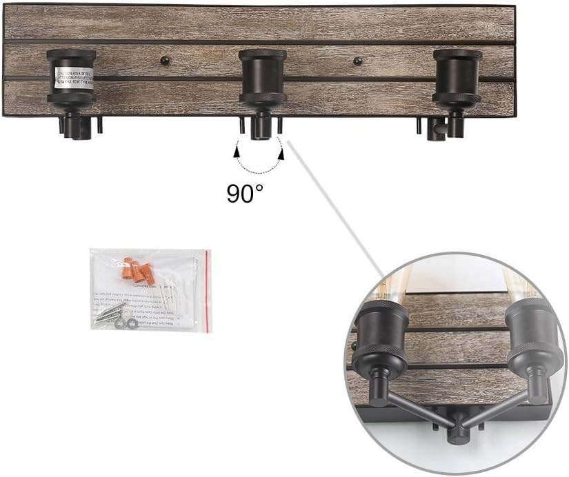 Bathroom Fixtures in Rustic Wood and Oil Rubbed Metal Finish, Farmhouse Wall Sconces with Adjustable Sockets Over Mirrors