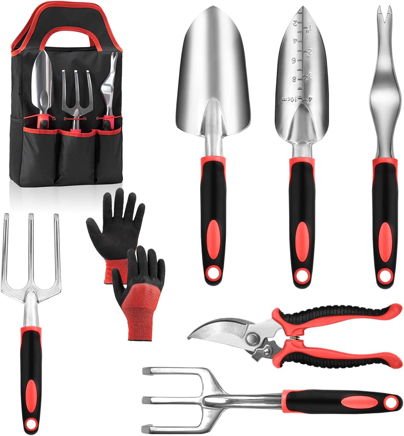 Garden Tool Set with Non Slip Rubber Grip,8 Piece Stainless Steel Gardening Tool Sets,Heavy Duty Outdoor Hand Tools