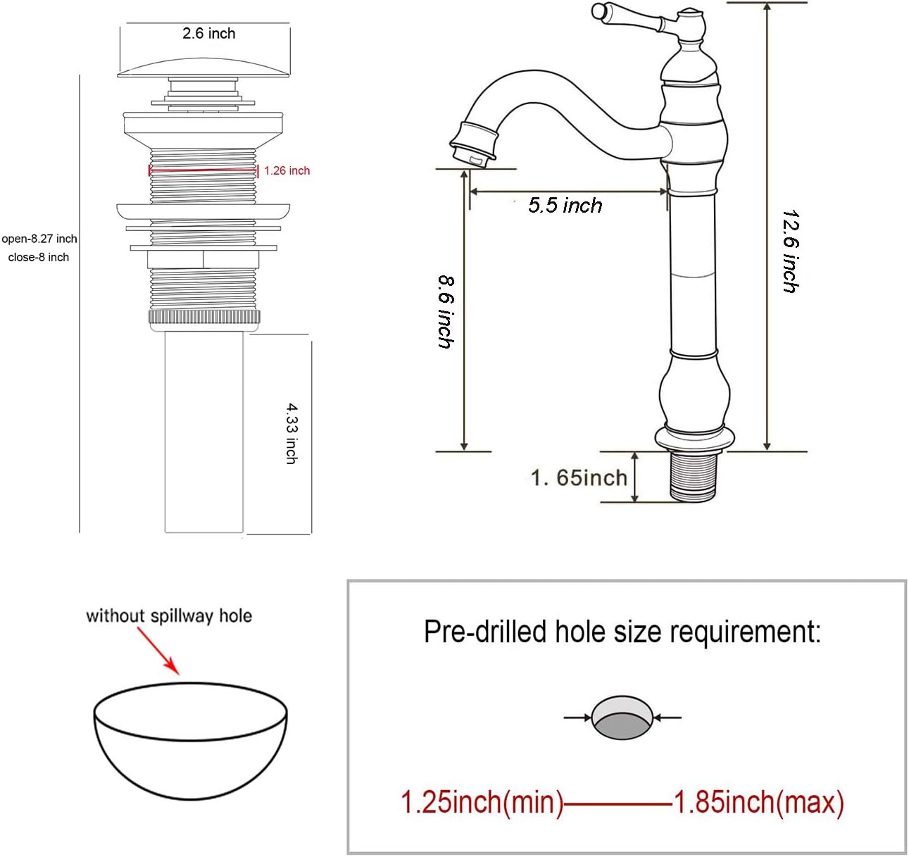 Bathroom Vessel Faucet Antique Brass 360° Swivel Bowl Sink Faucet Single Hole 1 Handle Matching Pop Up Drain Stopper Without Overflow Tall Lavatory Vanity Basin Mixer Tap Deck Mount