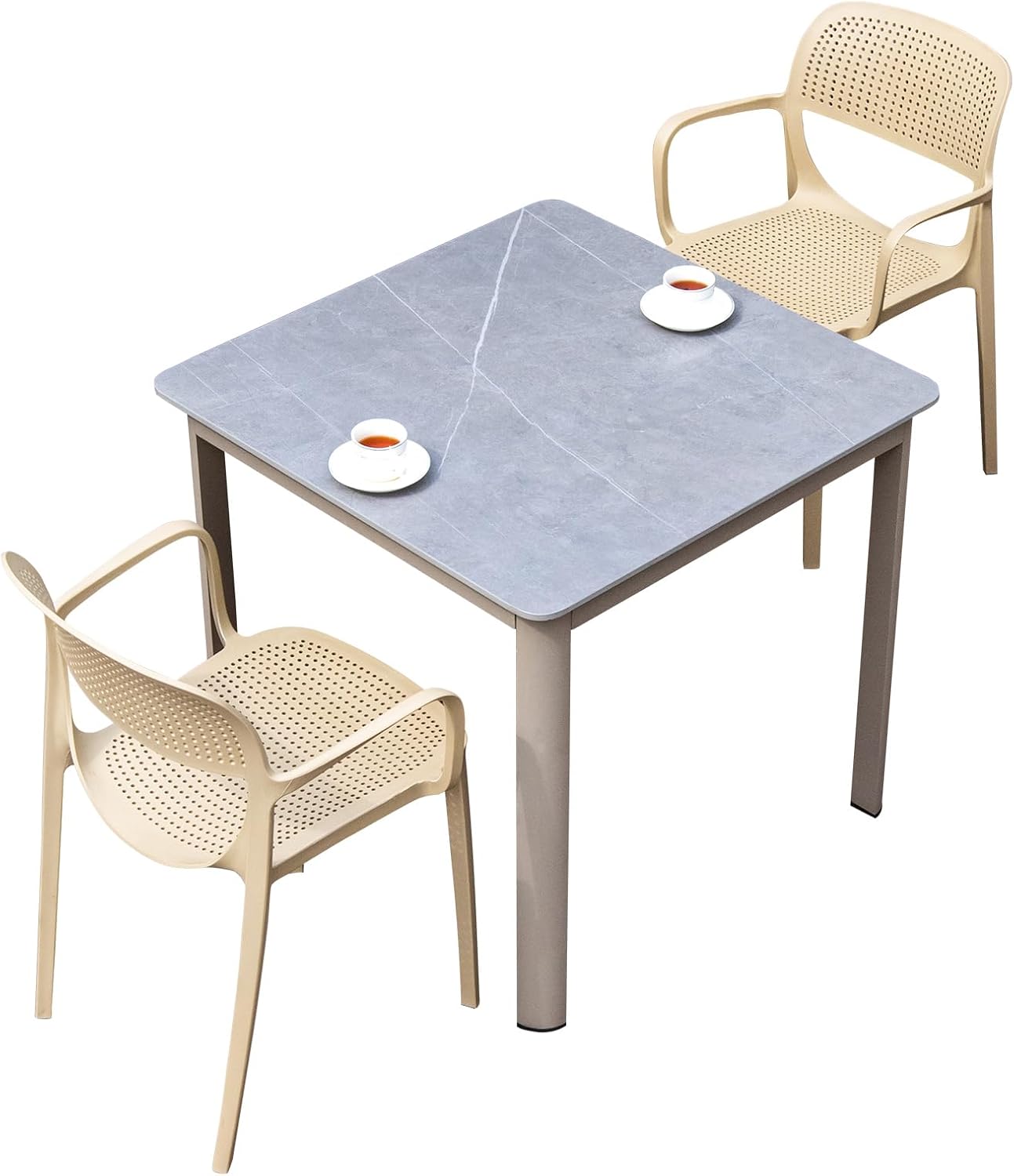 Patio Dining Set Outdoor Furniture Set Aluminum Frame Slate Table and PVC Chairs Outdoor Table and Chairs Set for Outsides