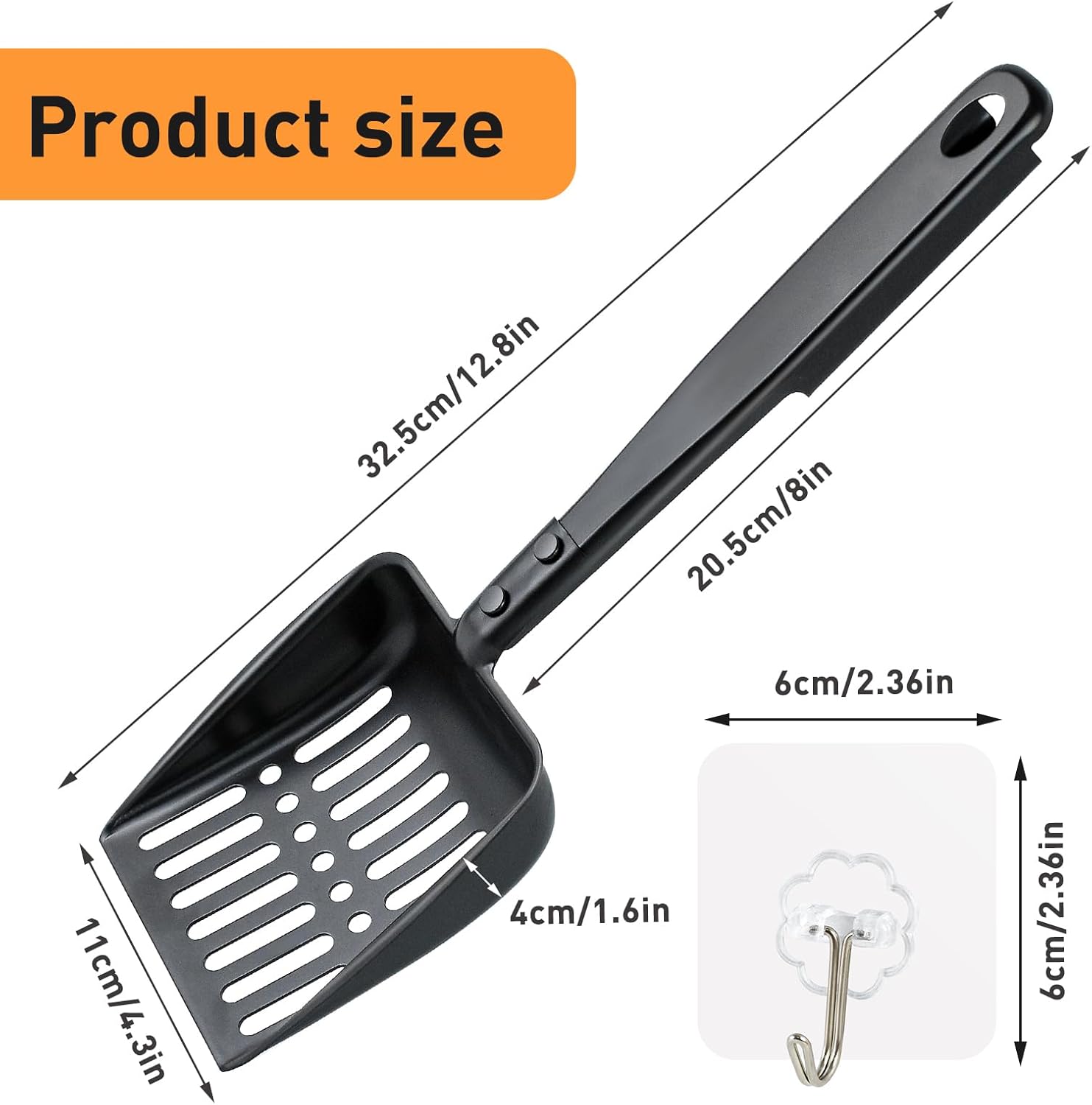 13 Inch Hollow Out Fireplace Ash Sifter Metal Black Coal Shovel Heat Resistant Fireplace Scoop Charcoal Shovel Fireplace Tools with Self-Adhesive Hook