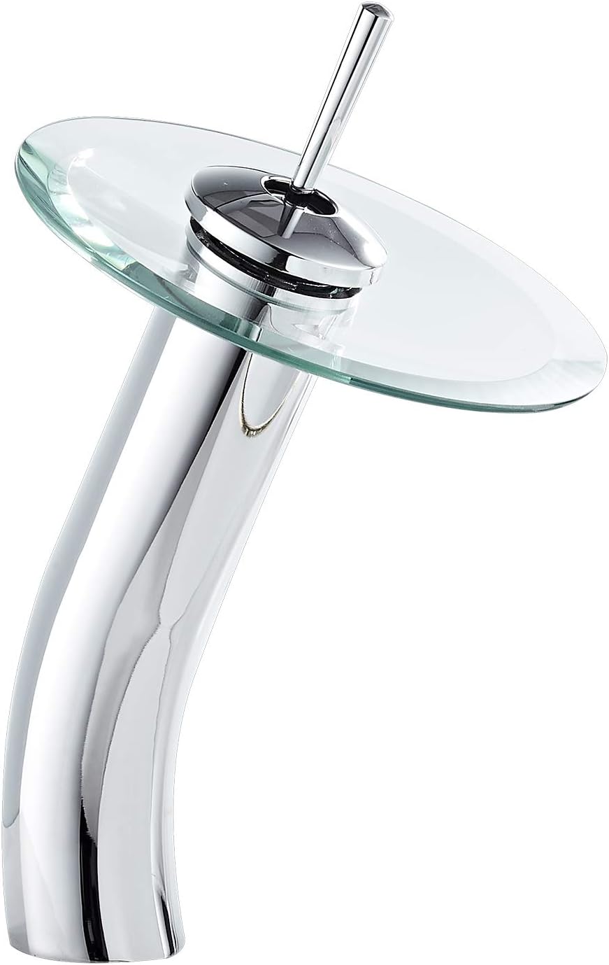 Bathroom Vessel Faucet Waterfall Glass Spout Solid Brass Bath Lavatory Vessel Sink Vanity Faucet Chrome Single Handle One Hole Glass Bowl Sink Faucet Tall Body for Above Counter Basin