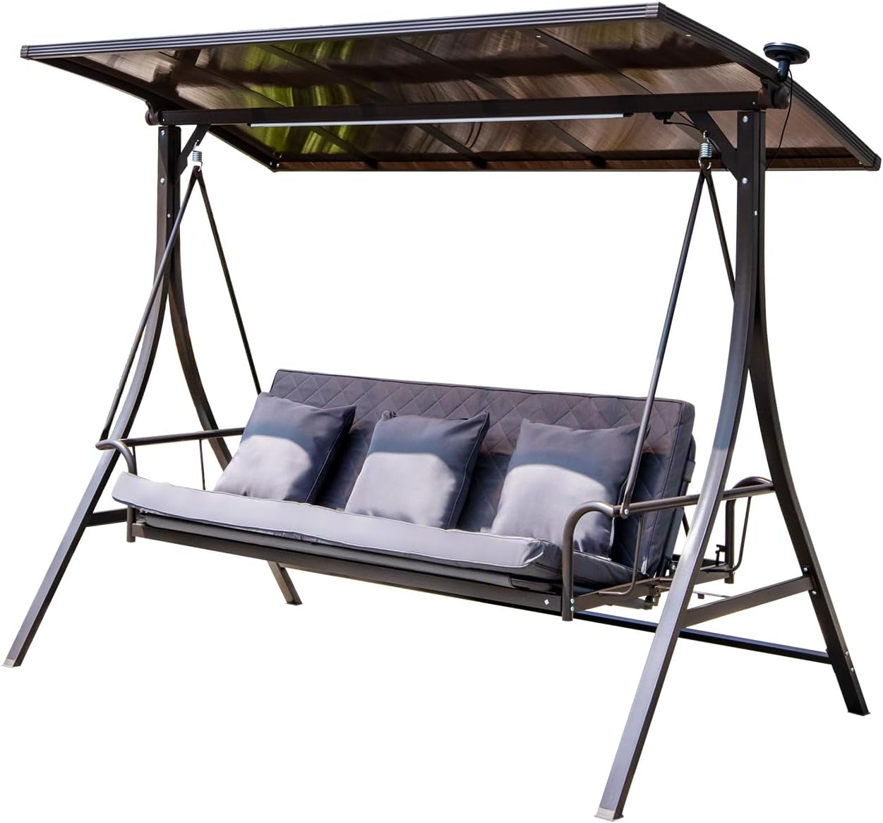 2/3-Seat Solar Patio Porch Swing with Adjustable Tilt Canopy Aluminum Frame Patio Swing Chair