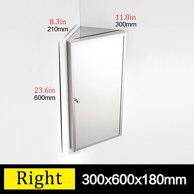 24"" Bathroom Corner Medicine Cabinet W/Mirror, Bathroom Stainless Steel Wall Mount Mirror Cabinet