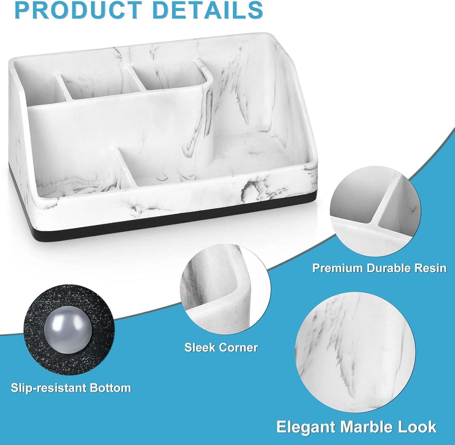 Toothbrush Holder for Bathroom, Bathroom Organizer Countertop, Bathroom Accessories with 5 Compartment Storage for Toothpaste/Vanity Counter