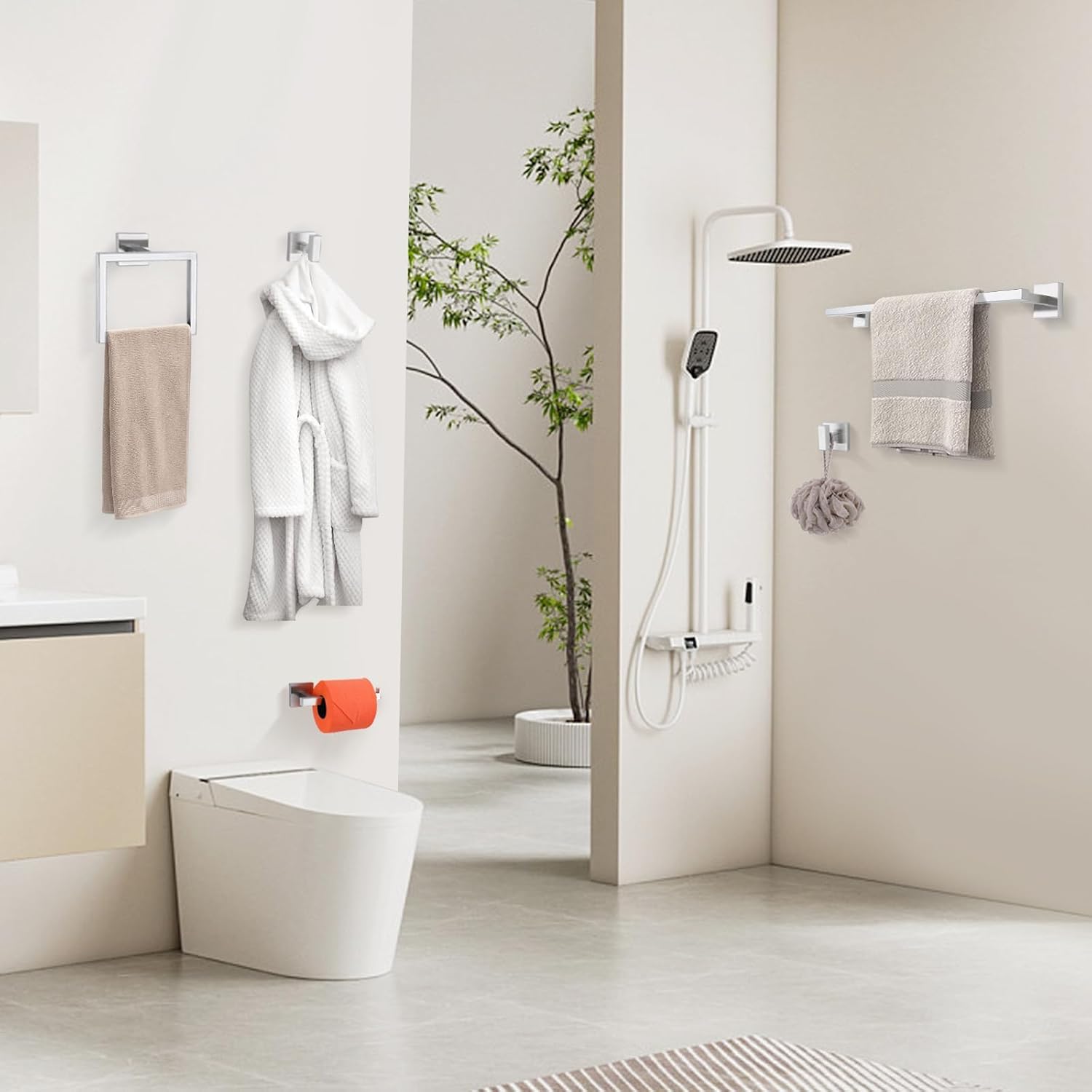 Towel Bar Set, 5 Pieces Bathroom Hardware Set Brushed Nickel Bathroom Accessories, SUS304 Stainless Steel Towel Racks Holder Set Wall Mounted 23.6 Inch