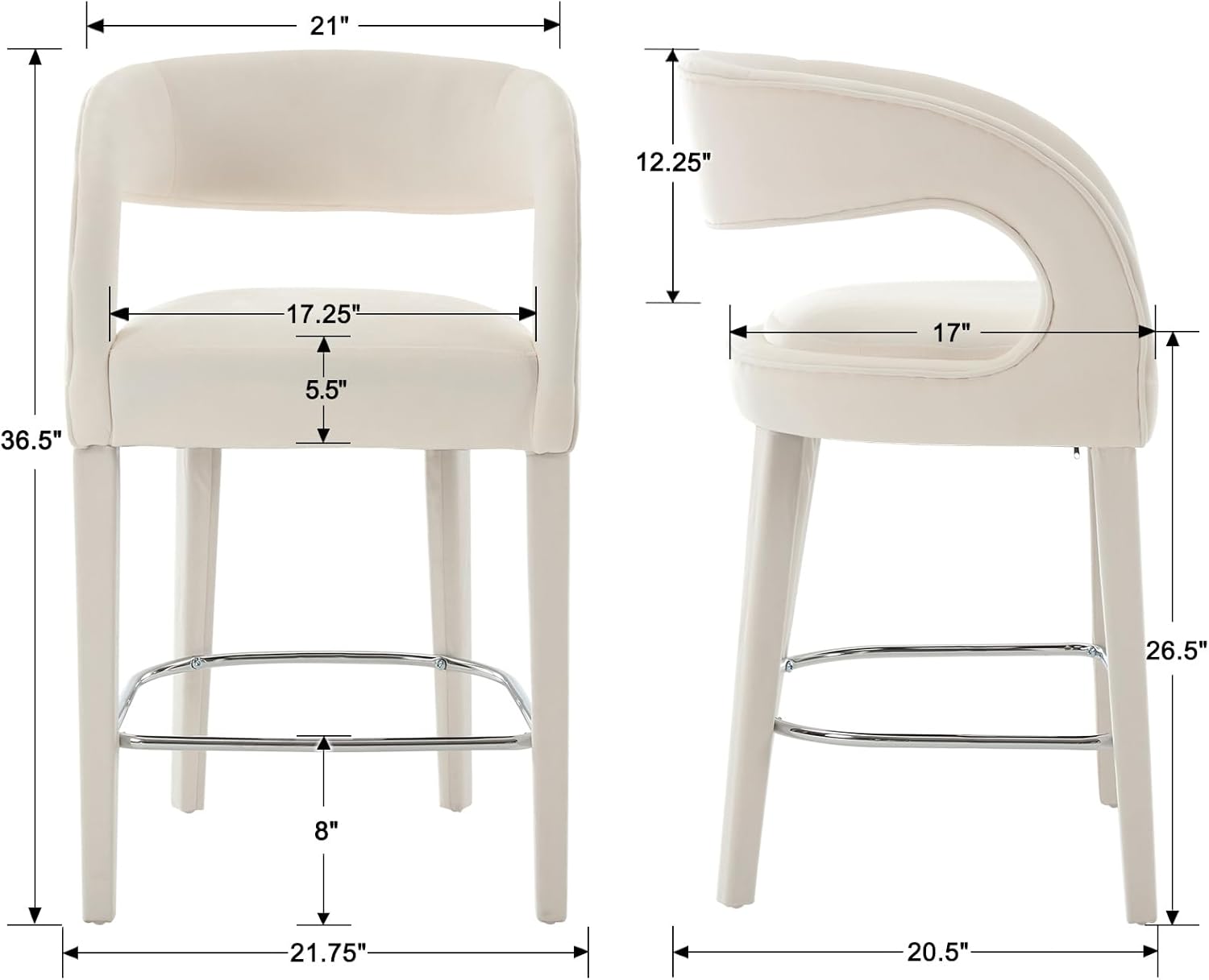 Modern Counter Height Bar Stools Set of 2 Linen Upholstered Counter Stools