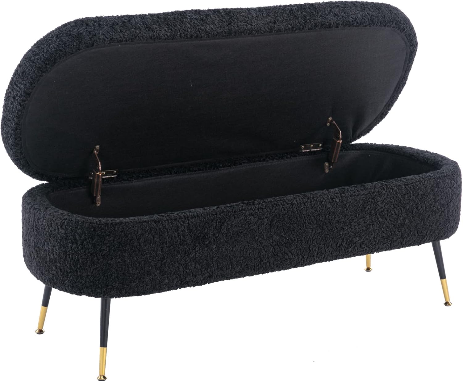 Modern Storage Bench for Bedroom End of Bed Lambswool Ottoman Bench with Metal Legs Upholstered Bedroom Bench Faux Fur Footrest Stool for Entryway/Living Room (Black)