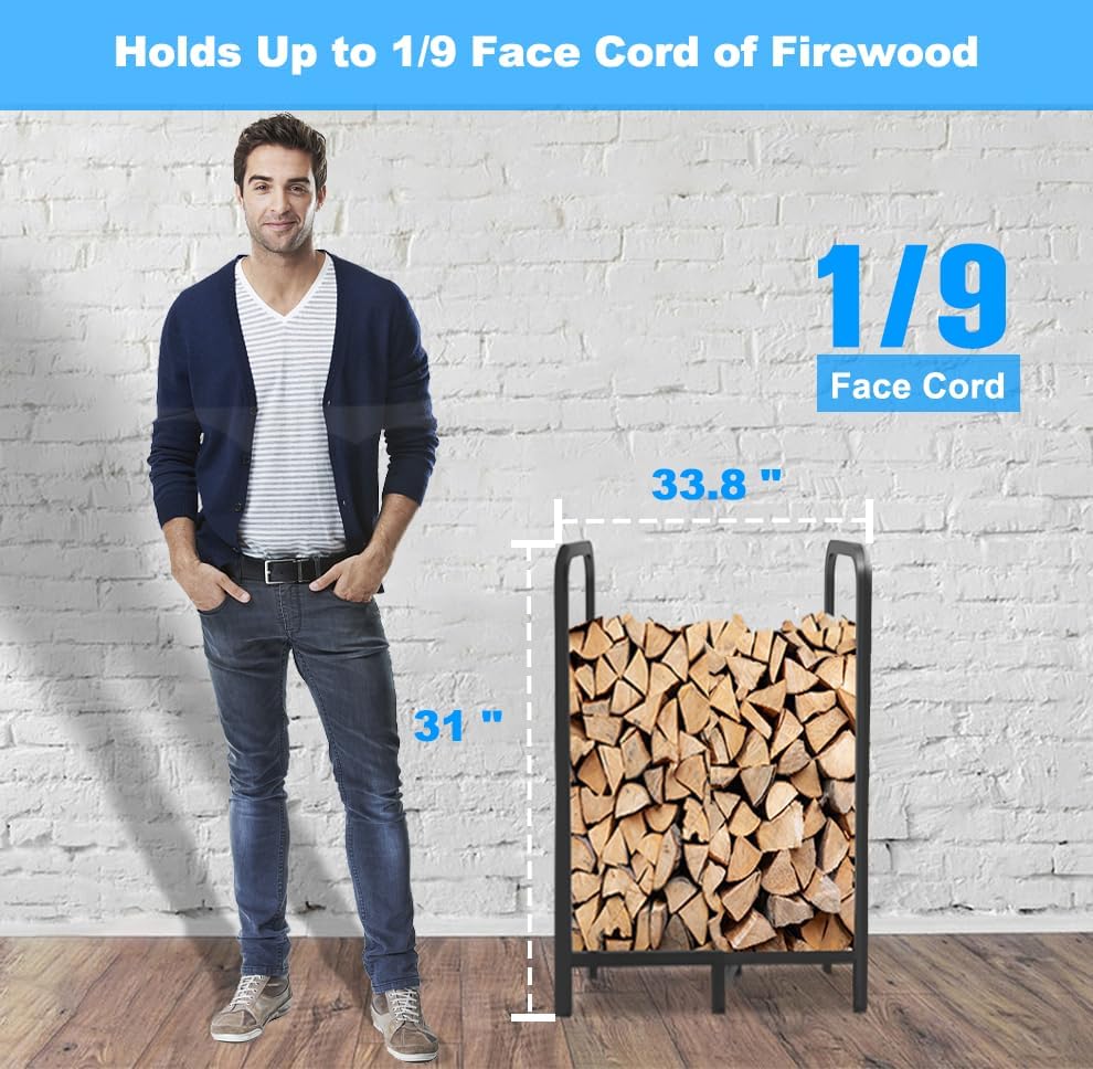 2.8ft Firewood Rack Holder, Adjustable Heavy Duty Fire Log Stacker Stand for Fireplace, Outdoor Indoor Metal Wood Pile Storage Organizer