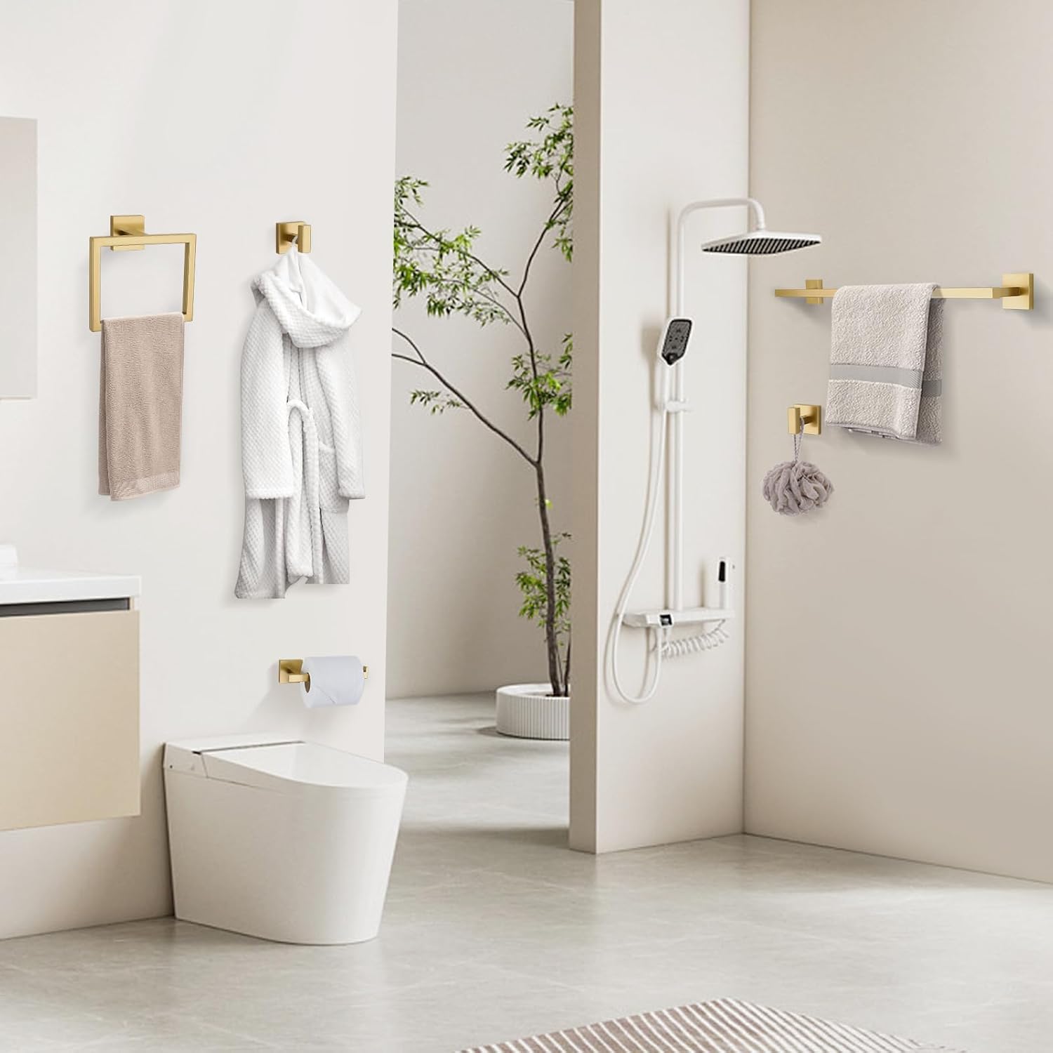 Towel Bar Set, 5-Piece Brushed Gold Bathroom Hardware Set, Gold Bathroom Accessories Set, SUS304 Stainless Steel 23.6 Inch Towel Holder Towel Racks Set Wall Mounted