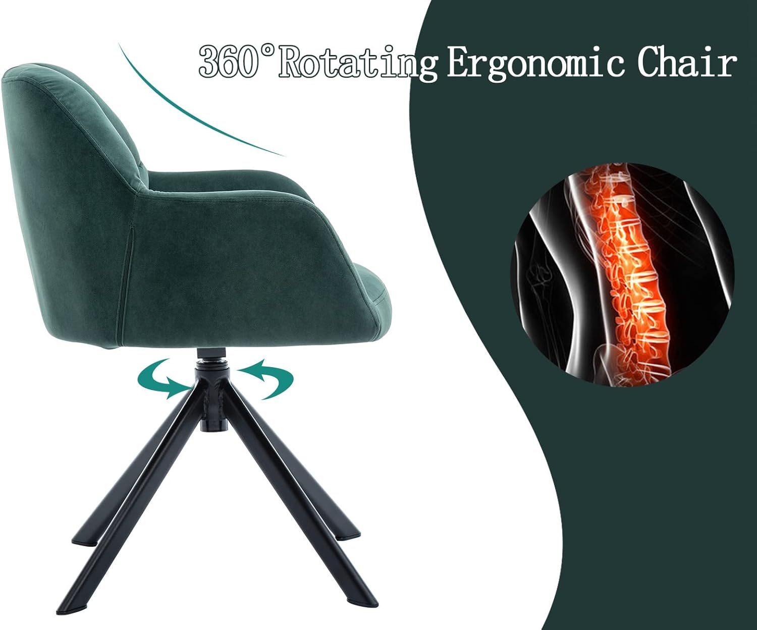 Comfy Velvet Desk Chair Modern Computer Task Chair no Wheels Swivel Accent Chair with Mid Back Arm Chair