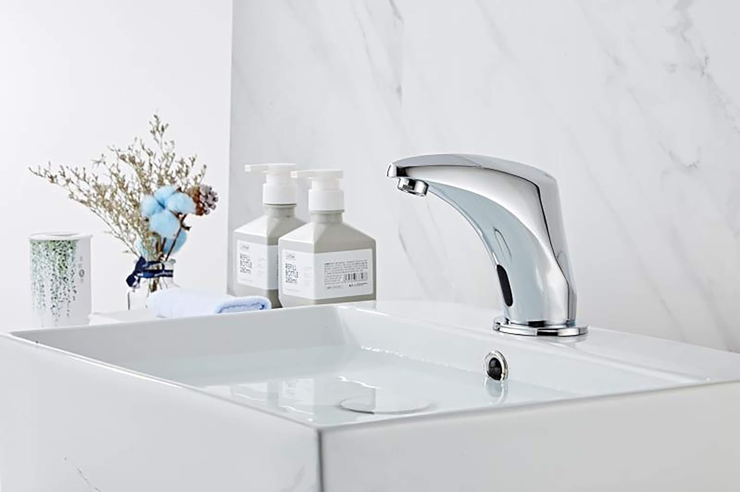 Automatic Sensor Touchless Bathroom Faucet Chrome, Motion Activated Hands-Free Vessel Sink Tap Chrome Vanity Faucets Battery or Plug in Powered