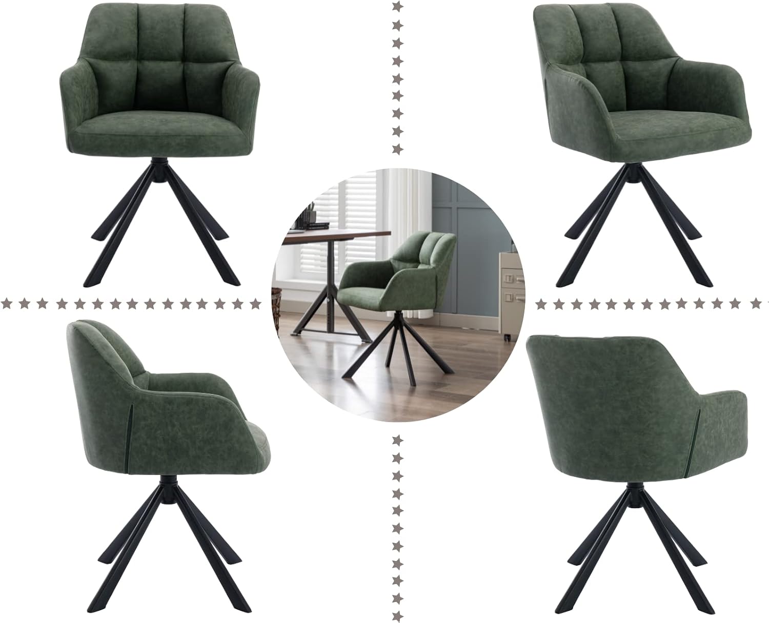 Comfy Leather Desk Chair Modern Computer Task Chair no Wheels Swivel Accent Chair with Mid Back Arm Chair