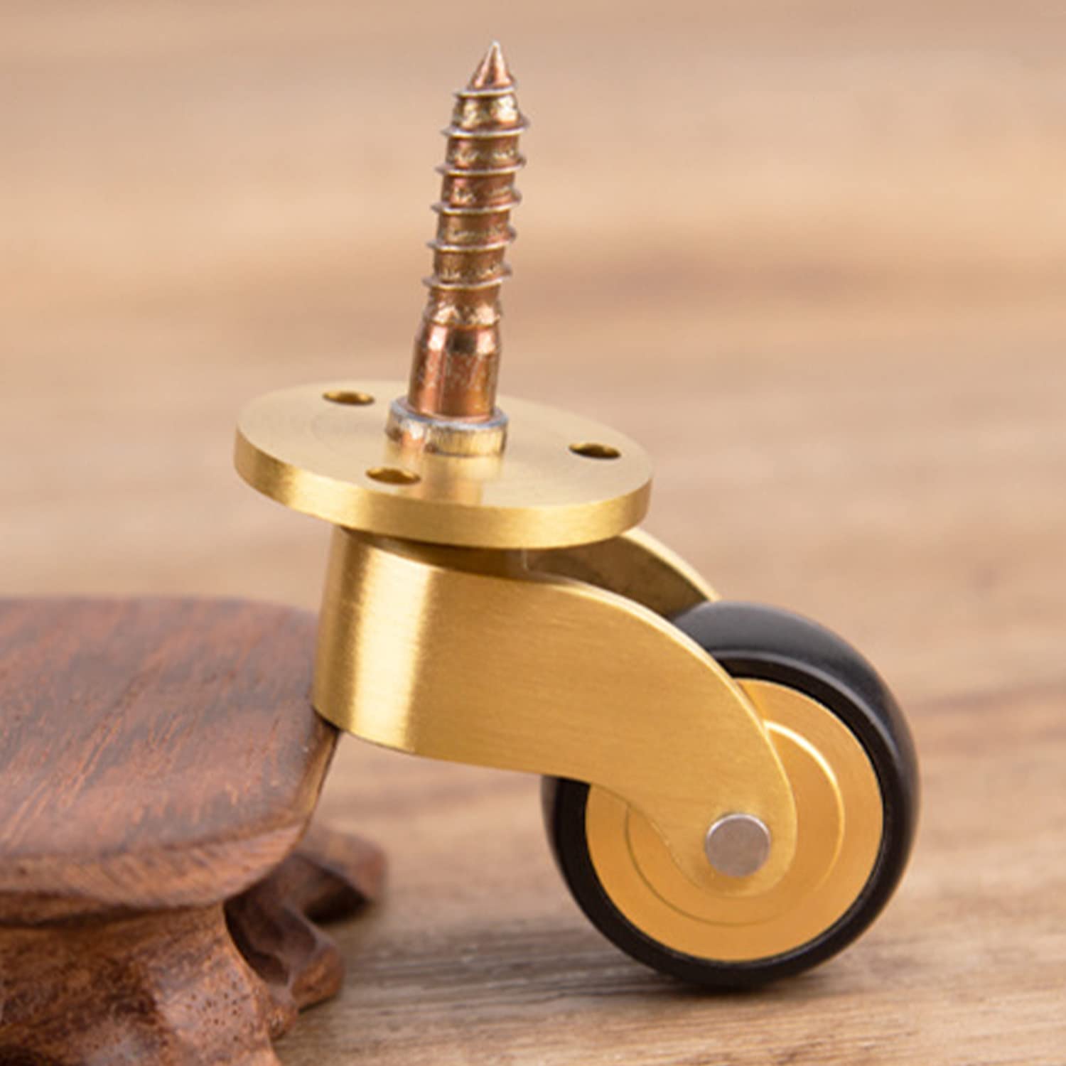 4PCS Solid Brass Caster Wheel,26mm Antique Style Casters,Moving Caster Wheels,360° Swivel Caster,Vintage Rubber Castors for Trunk Box Furniture Cabinet Sofa Trolley Chairs Bed